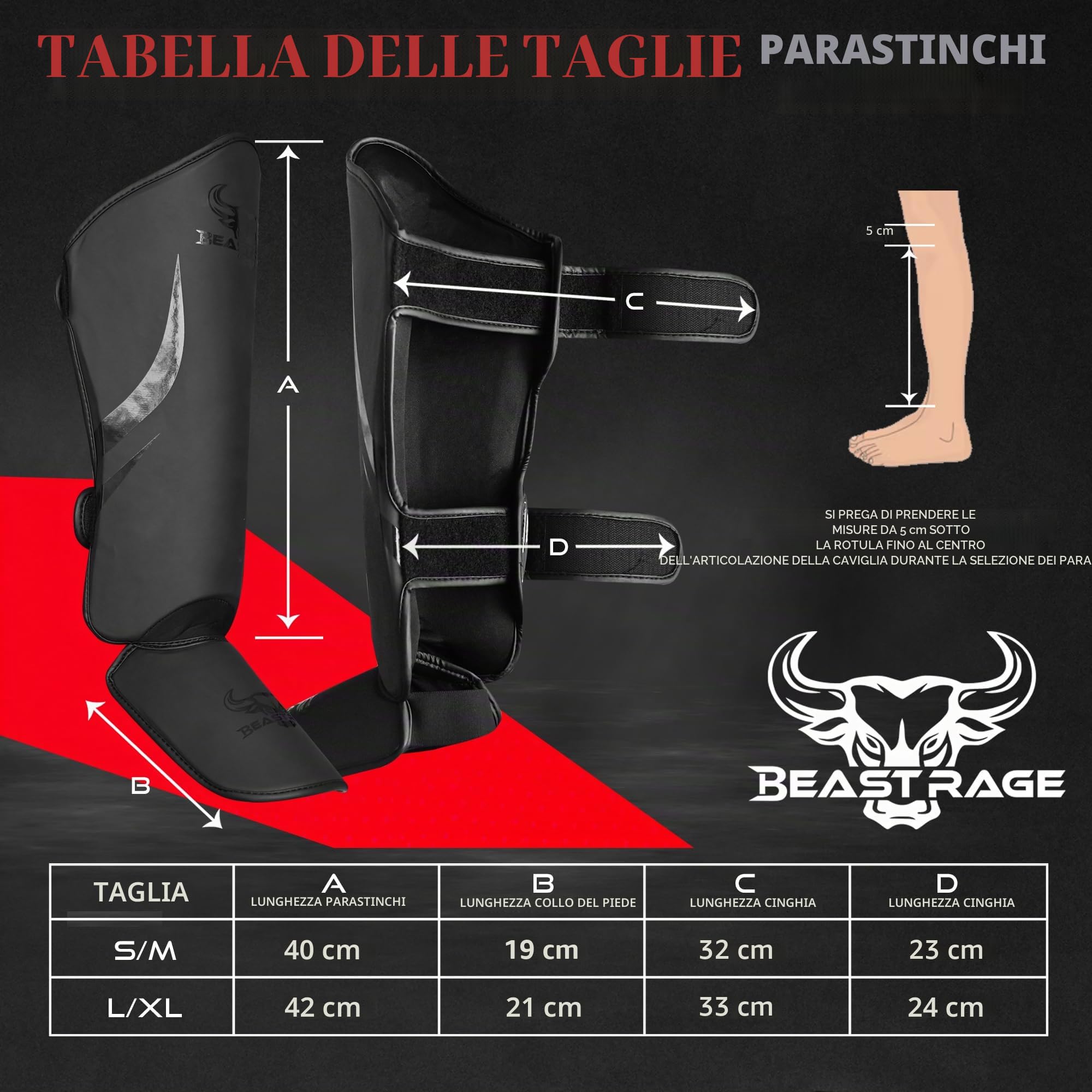 Beast Rage Parastinchi Muay Thai per MMA, Kickboxing, Arti Marziali – Protezioni Resistenti per Gambe e Piedi, Paracolpi con Cinturini Regolabili, Vestibilità Sicura, Comfort e Durabilità