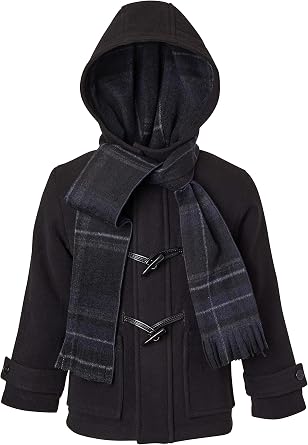 Cremson Boys Classic Wool Look Winter Duffle Toggle Jacket Dress Coat Scarf Hood