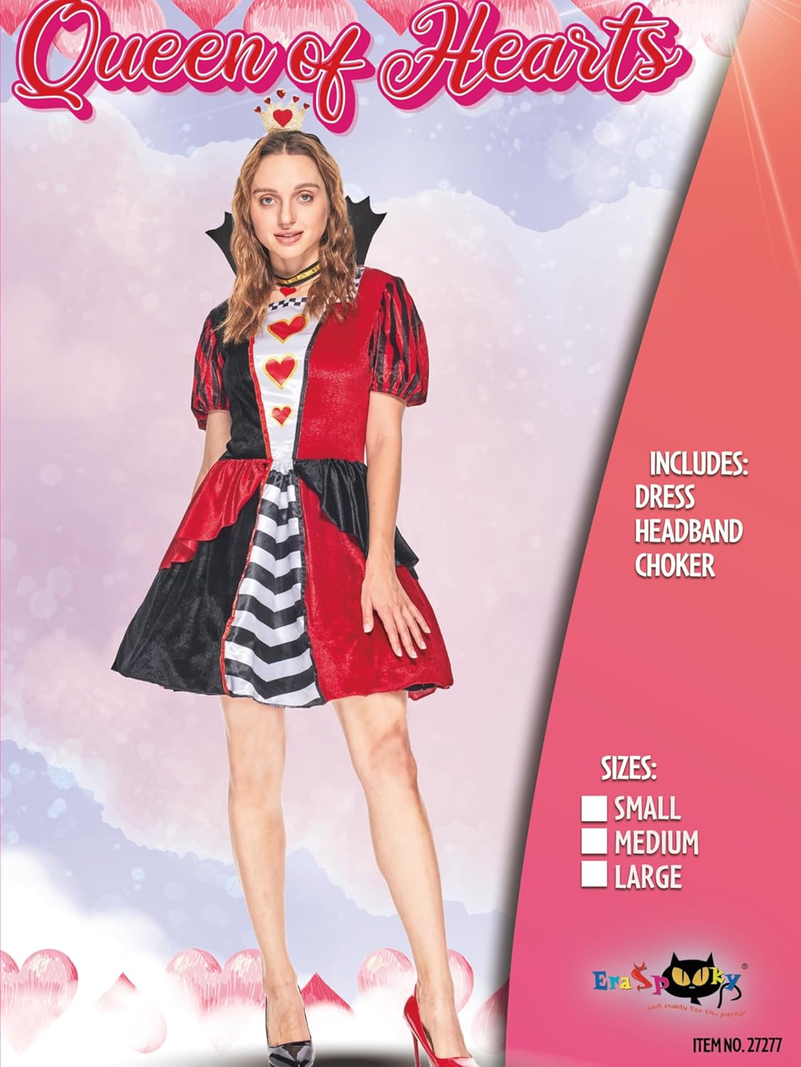 EraSpooky Adult Women Red Queen Costume Red Hearts Carnival Fairy Tale Party Dress with Crown Choker - Image 2