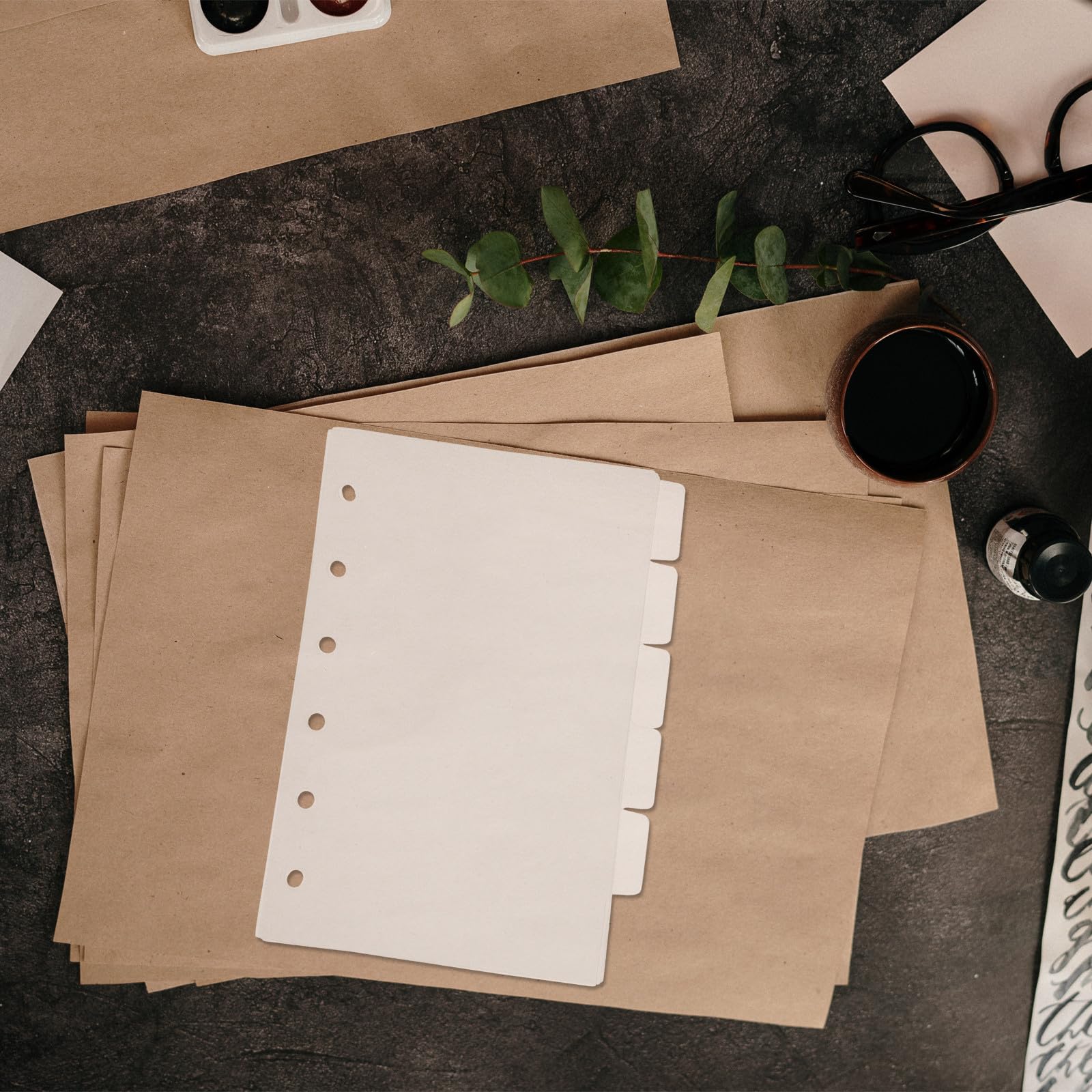 Separadores de Carpeta de 7 Hojas Transparentes A7, Divisores de Página de PP Mate 6 Agujeros, Pestañas Doradas para Cuadernos y Archivos de Oficina