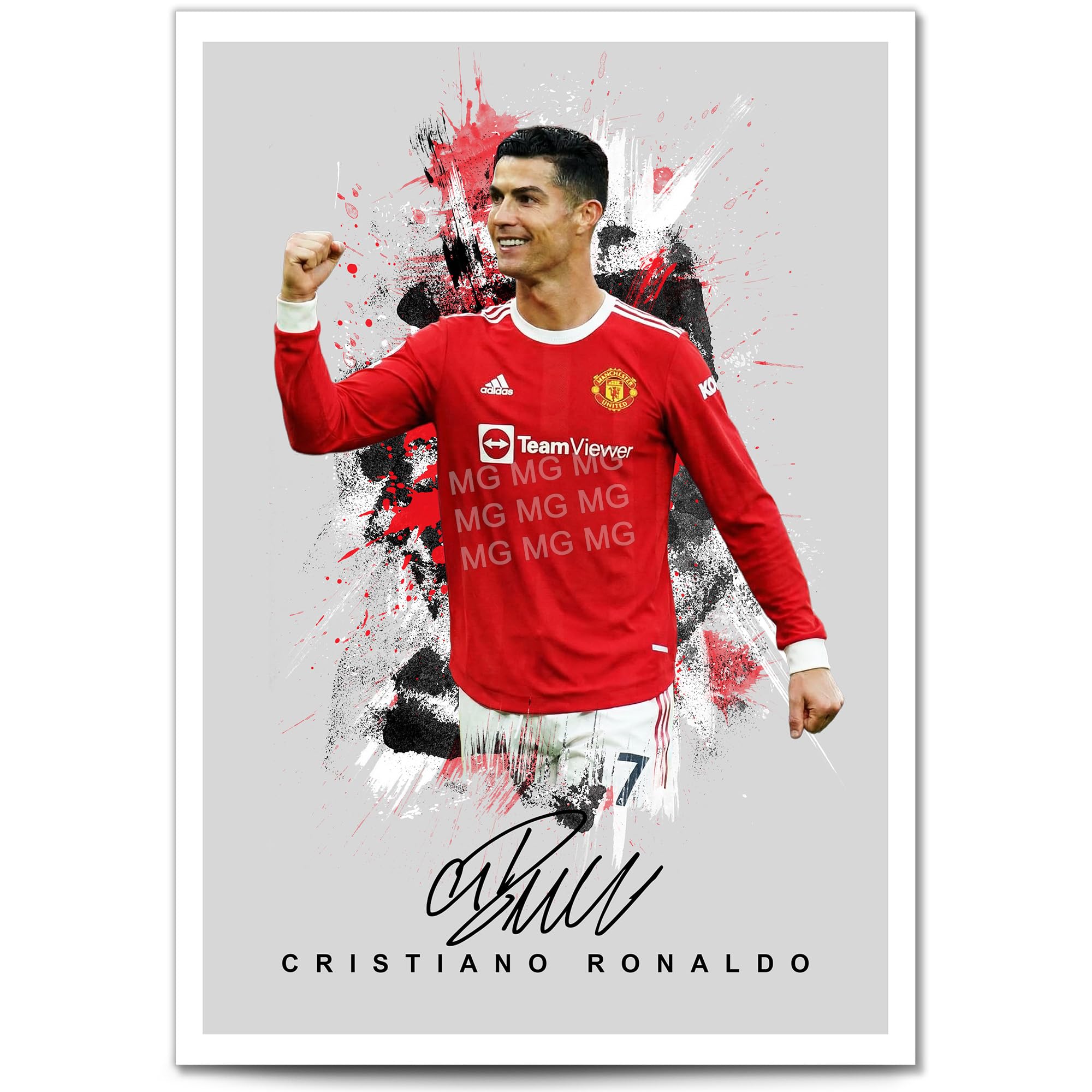 Cristiano Ronaldo David Beckham Eric Cantona George Best Signed Photo Poster Print Picture Autograph for Football Fans Manchester United Number 7 Legends (Ronaldo Grey, A4 Print (Unframed))