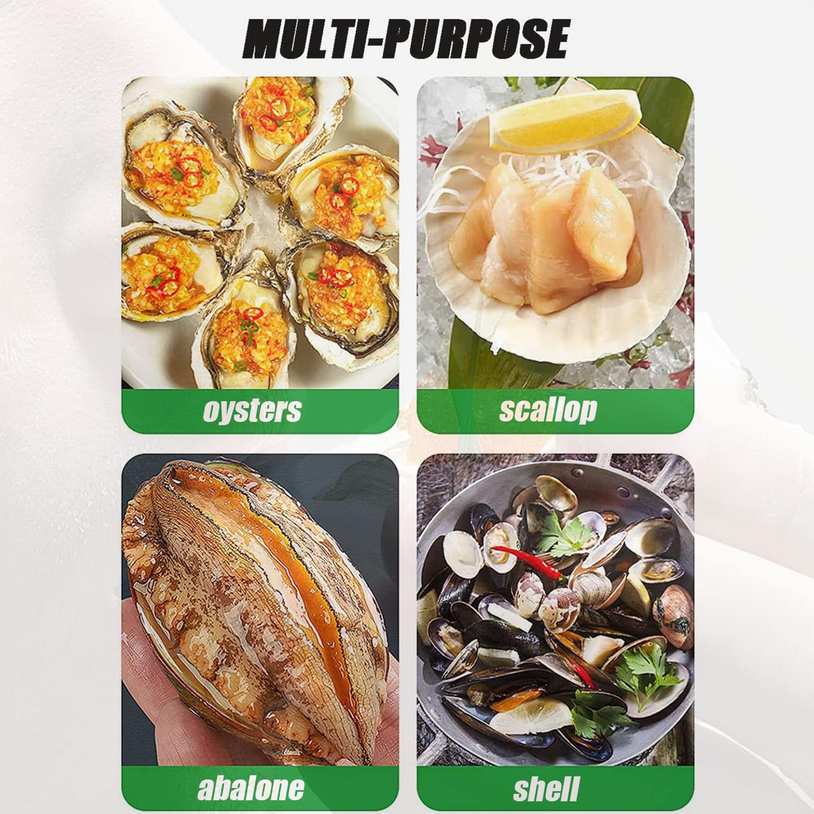 Juego de herramientas para batir ostras, abridor de mariscos de acero inoxidable con altura ajustable para apertura de almejas y vieiras en la cocina del hogar