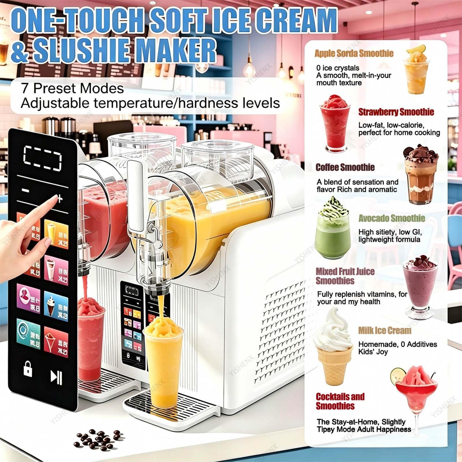 Máquina Comercial Para Granizados, Dispensador De Bebidas Congeladas Con Doble Depósito Y 7 Programas Preestablecidos, Enfriamiento Rápido De 430 W, Para Cocinas Domésticas, Bares(Black)