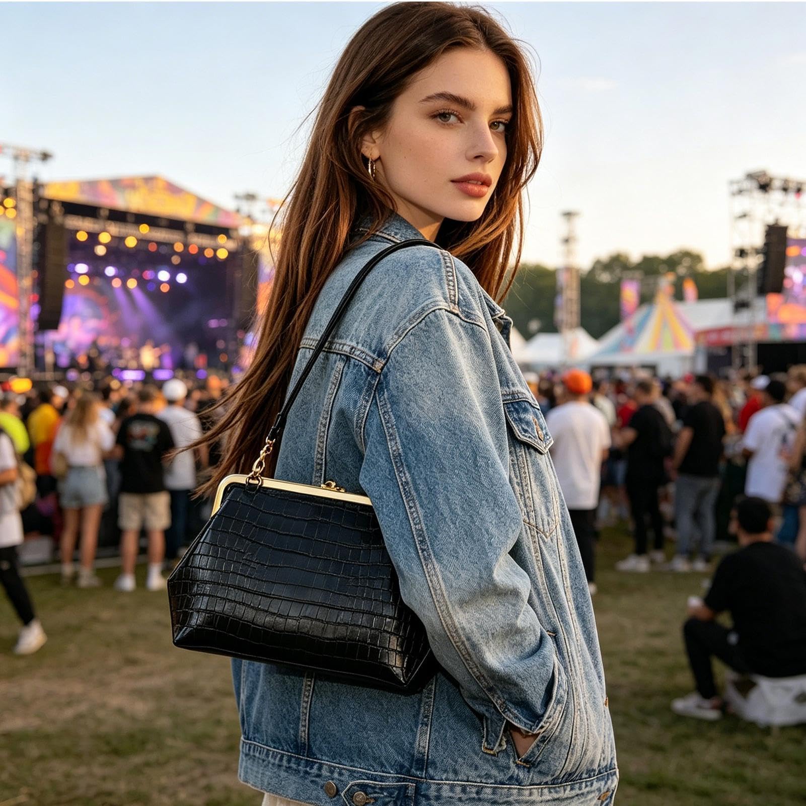 Kiss Clasp Purse | Bolso de mano de cuero de PU | Bolsas de hombro para mujer | para mujeres Daily Commute Shopping Work School Weekend Outing Travel