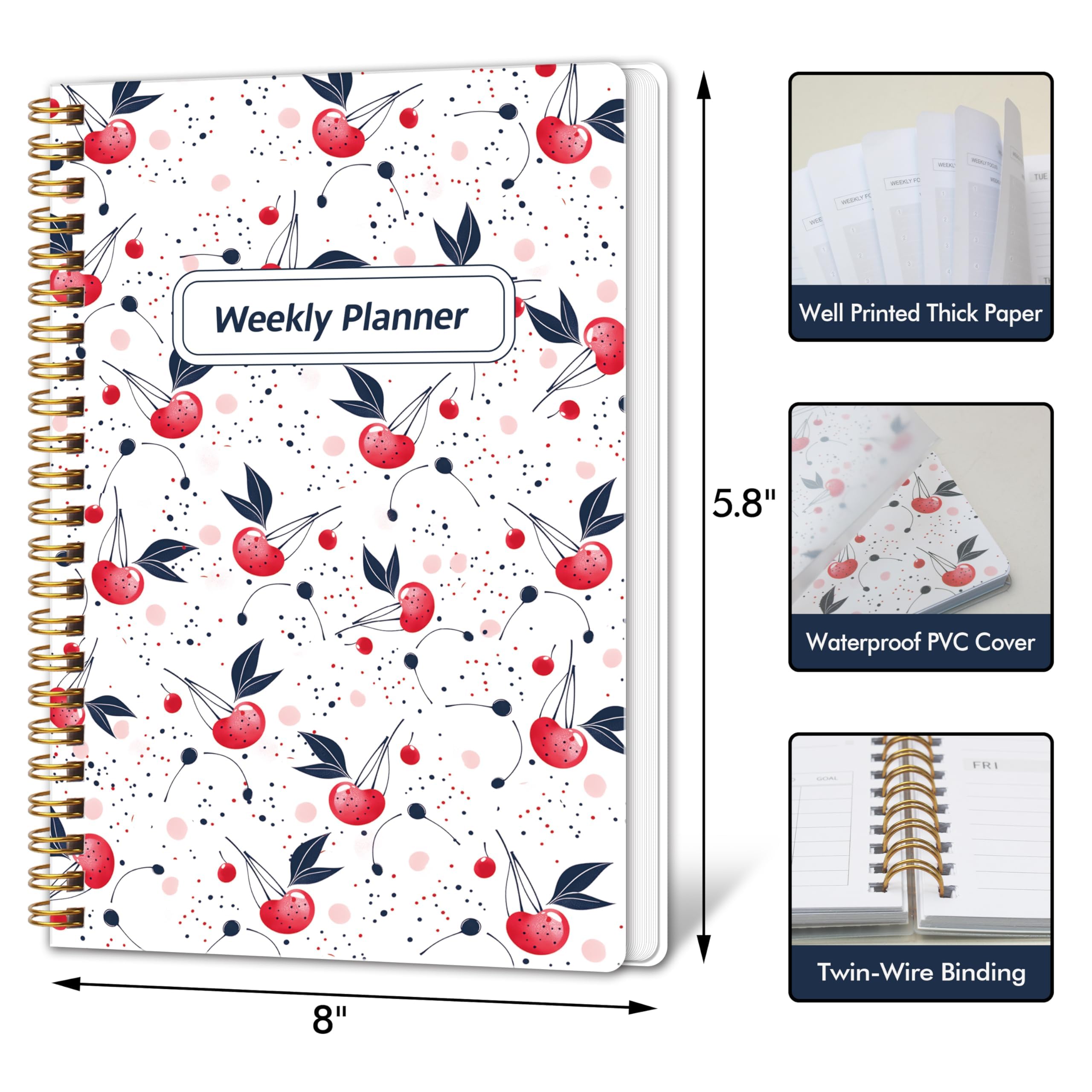 Undated Weekly Planner Notebook, A5 Planner Notebook Daily Diary,Weekly Goals with Habit Tracker 52 Weeks Planning for College Work - Image 3