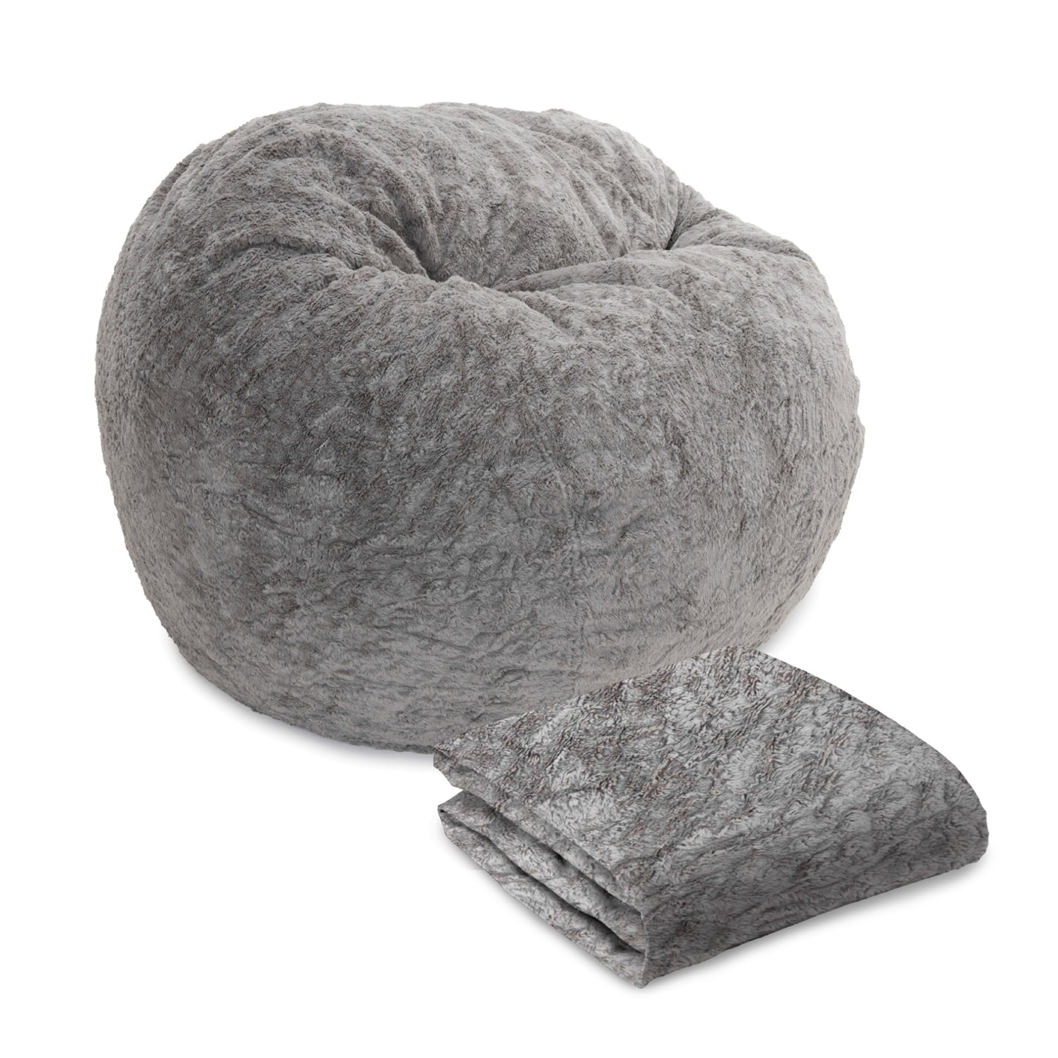 CordaRoy's Faux Fur Bean Bag Chair Cover Only (Bean Bag Sold Separately), Queen Size, Grey