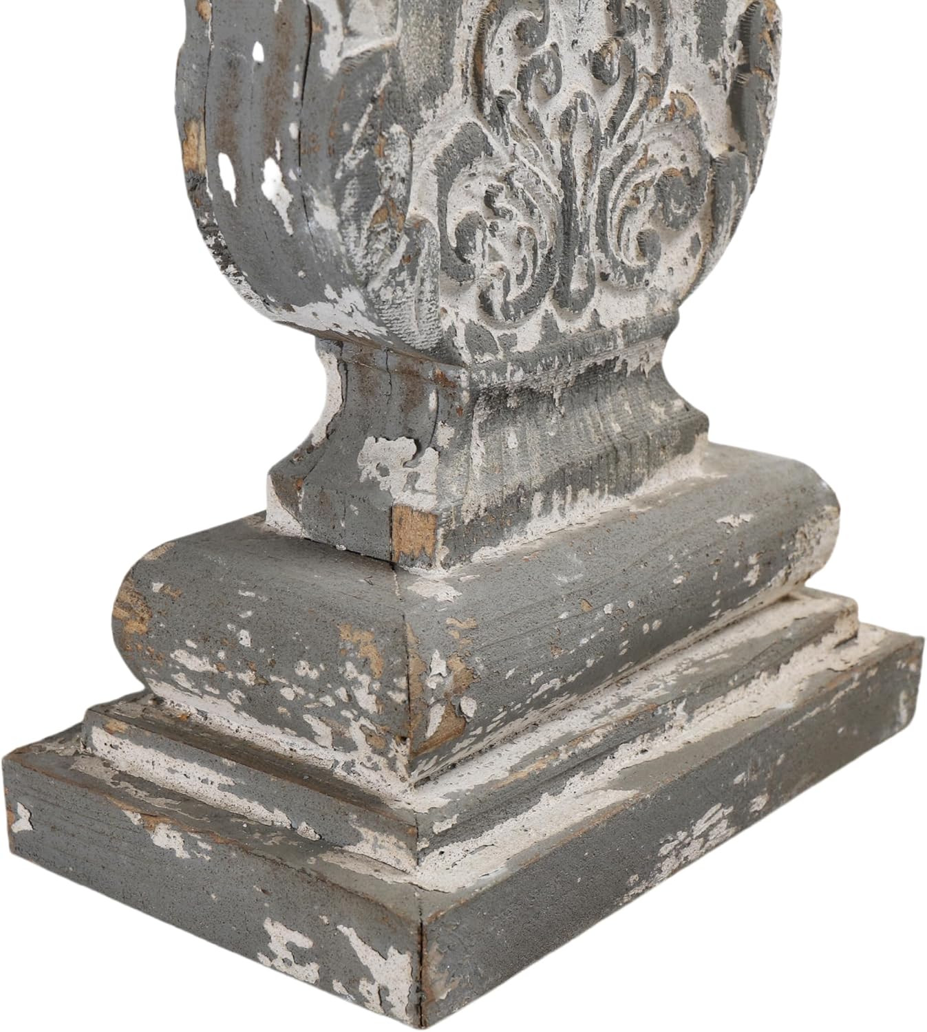 Vintage Rectangular Table Lamp, 28" Tall Distressed Gray Finish with Ornate Pedestal Base, French Country Style for Living Room or Bedroom