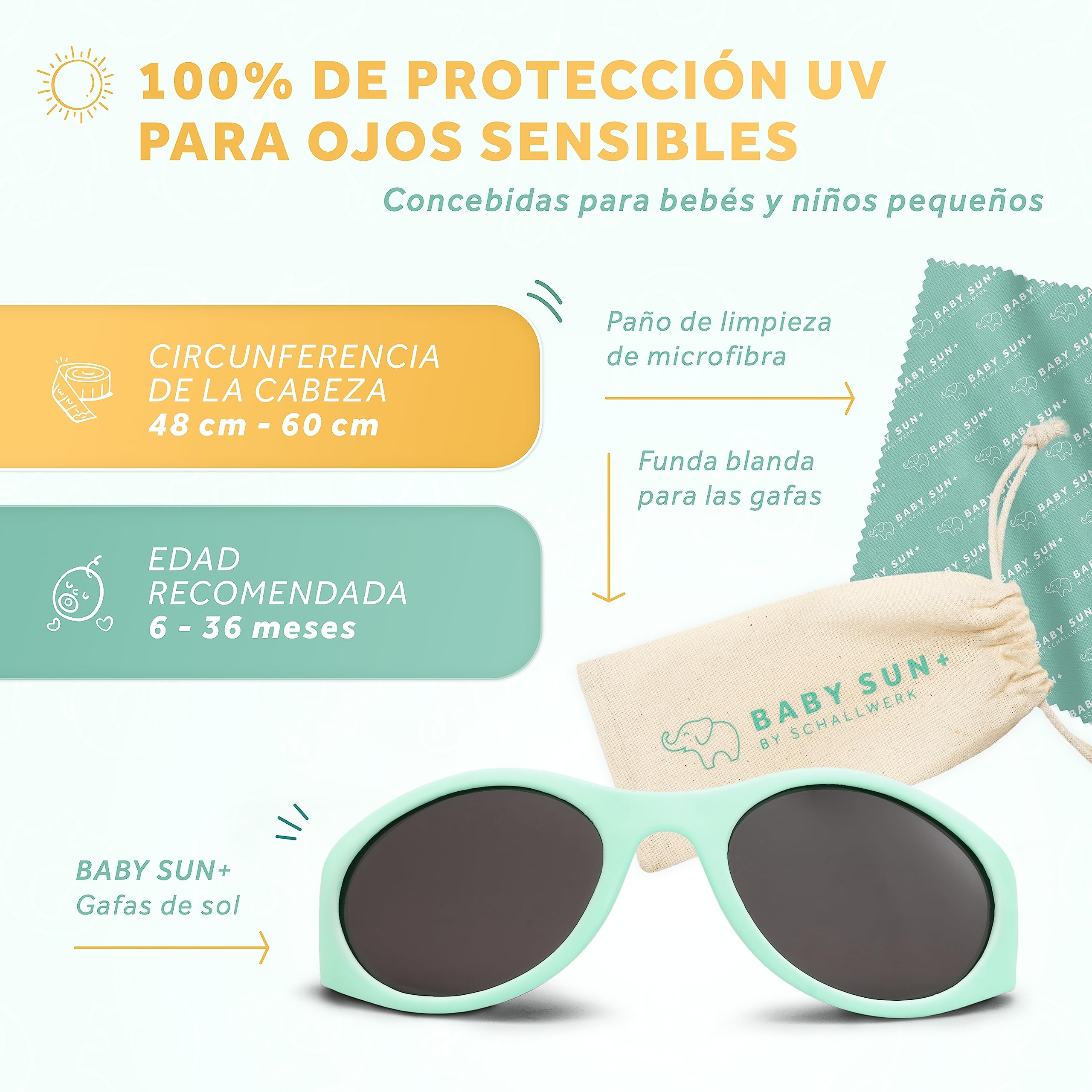 Schallwerk ® Baby Sun+| Gafas de sol para niños de 6 a 36 meses - gafas de sol niño - gafas sol bebe - oculos de sol bebe - gafas sol niña - gafas sol niño