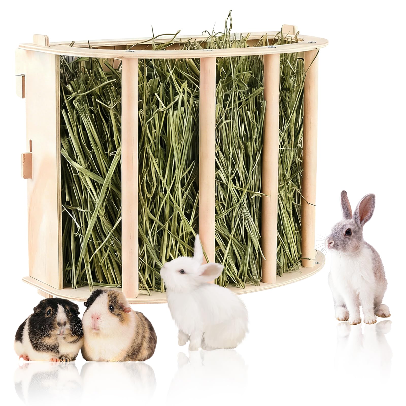 Guinea Pig Hay Feeder Wooden Rabbit Hay Feeder,Large Volume Hanging Hay Rack with Instructions Guinea Pig Cages Accessories
