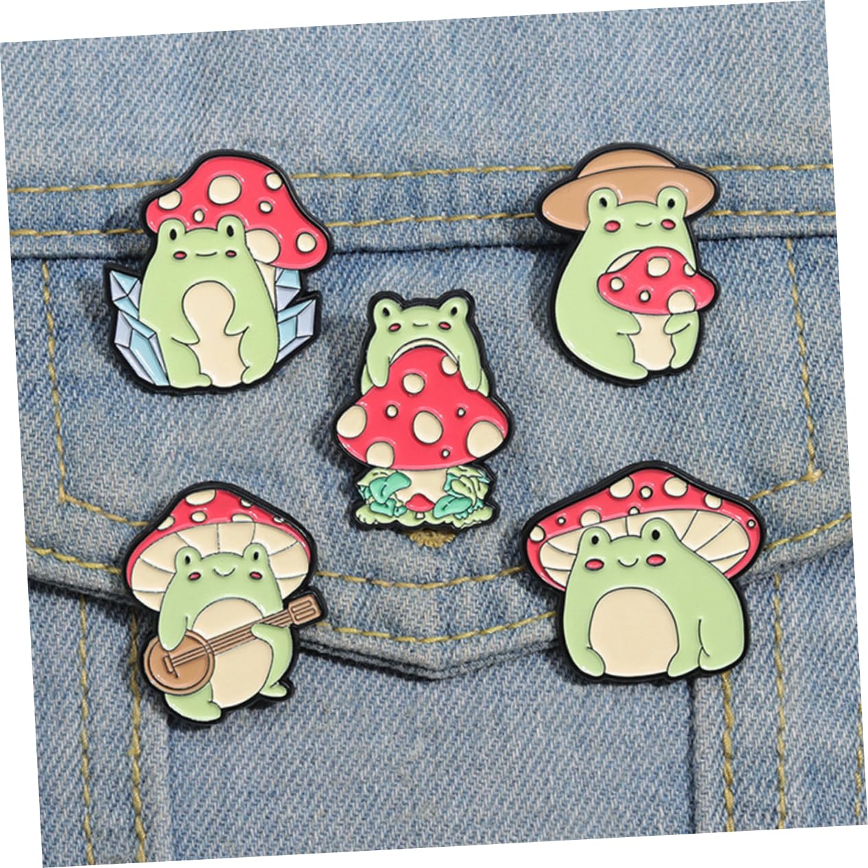 Jewelry Süße Froschpilzbroschen 5pcs Emaille Pins Tierabzeichen Set für Frauen Mode -Outfit Jewelry