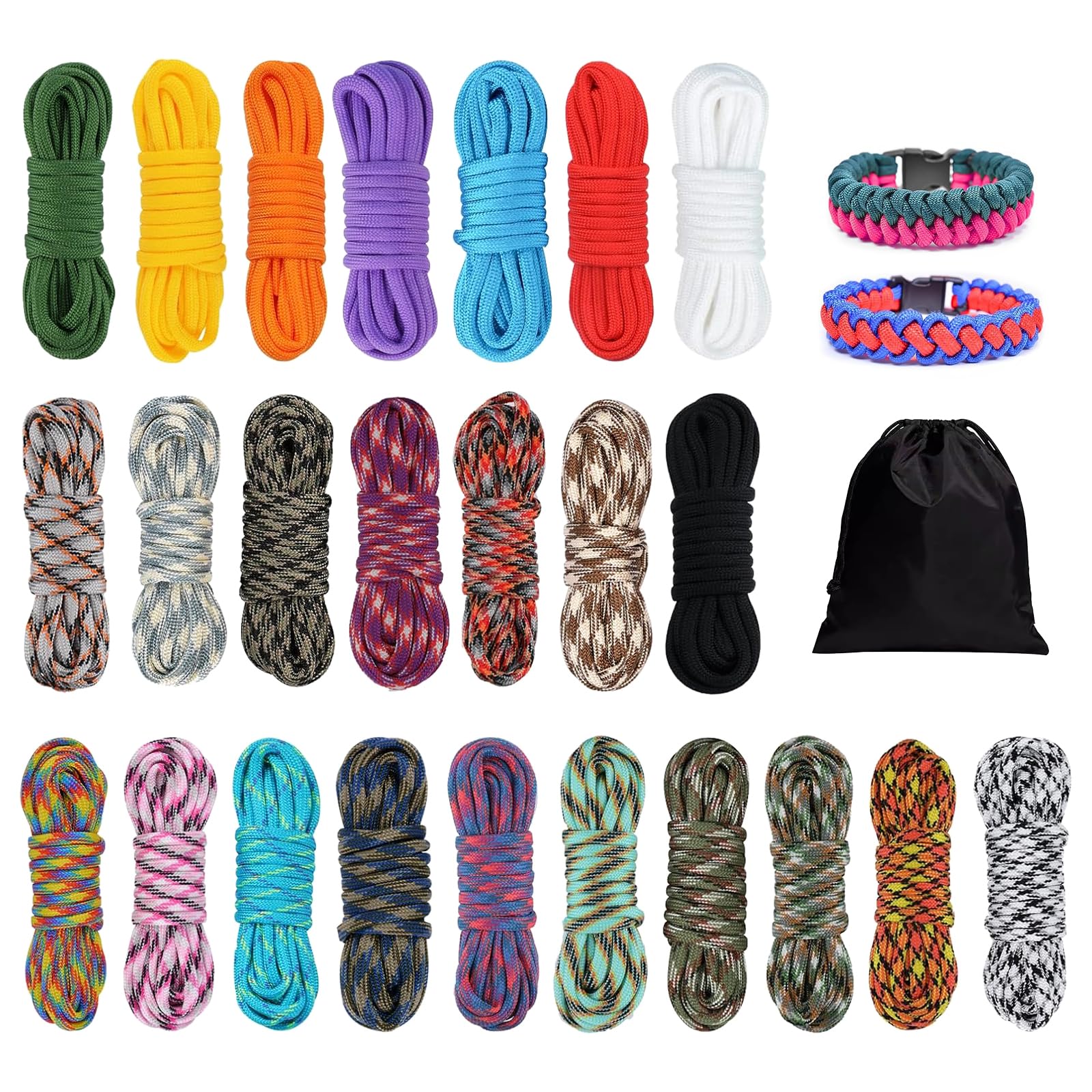 24 Colors Paracord Bracelet Rope 10 Feet 4mm Paracord 550 Parachute Cord 7 Strands Nylon Rope Outdoor Survival Rope Tactical Cord for Lanyards, Keychain, Dog Collar, Carabiner Climbing, DIY Crafting