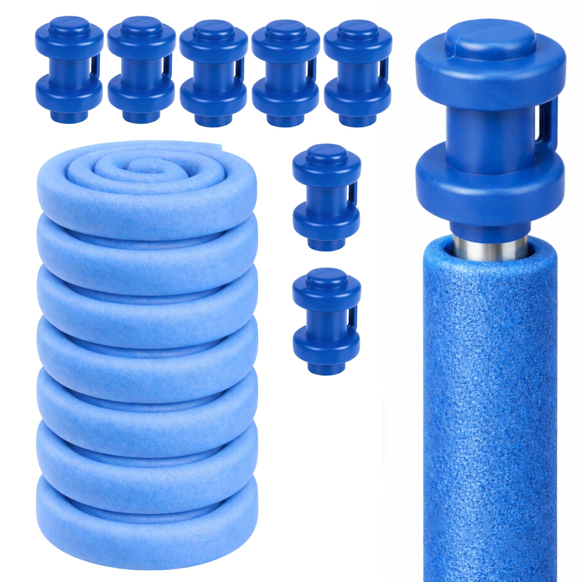 Clever Leon Trampoline Foam Cover Tubes Set of 8 with Poles Caps Pole Protection for Garden Trampoline Poles Post Protection Trampoline Accessories Made in the EU Blue 8 x 180 cm