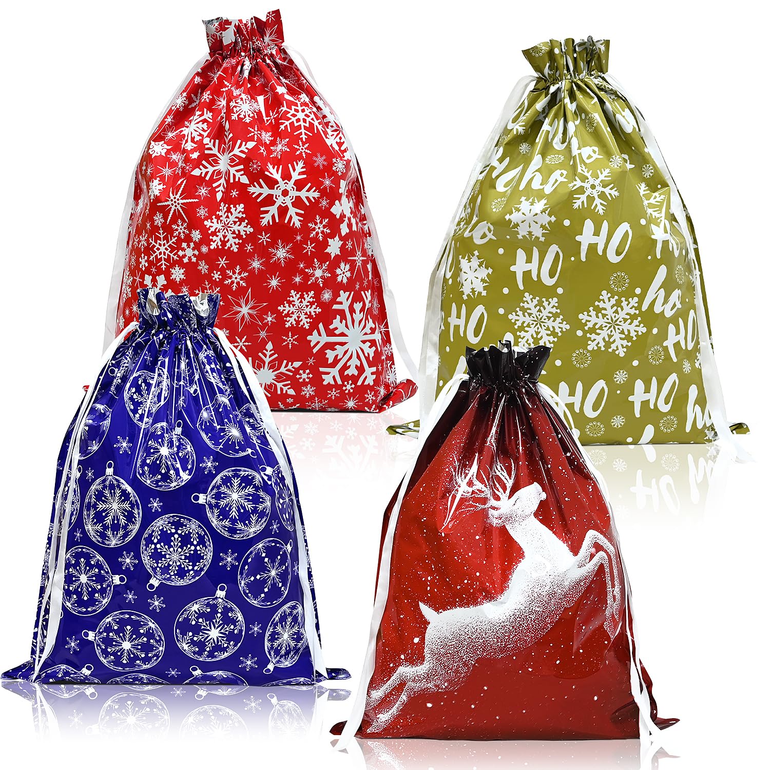 FMDPZUP Christmas Bags,4PCS Large Size 43 * 58cm Xmas Gift Drawstring Bags,Christmas bag of different 4 styles for Party Decorations