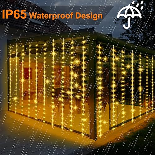 Miniatura 2 de Cortina solar de 600 luces LED con control remoto para exteriores, 8 modos de iluminación, luces de hadas, IP65, impermeable, alambre de cobre, para