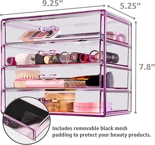 Miniatura 3 de Sorbus Organizador de maquillaje  Organizador de maquillaje acrílico de 4 cajones y almacenamiento para cosméticos, joyas, suministros de belleza,