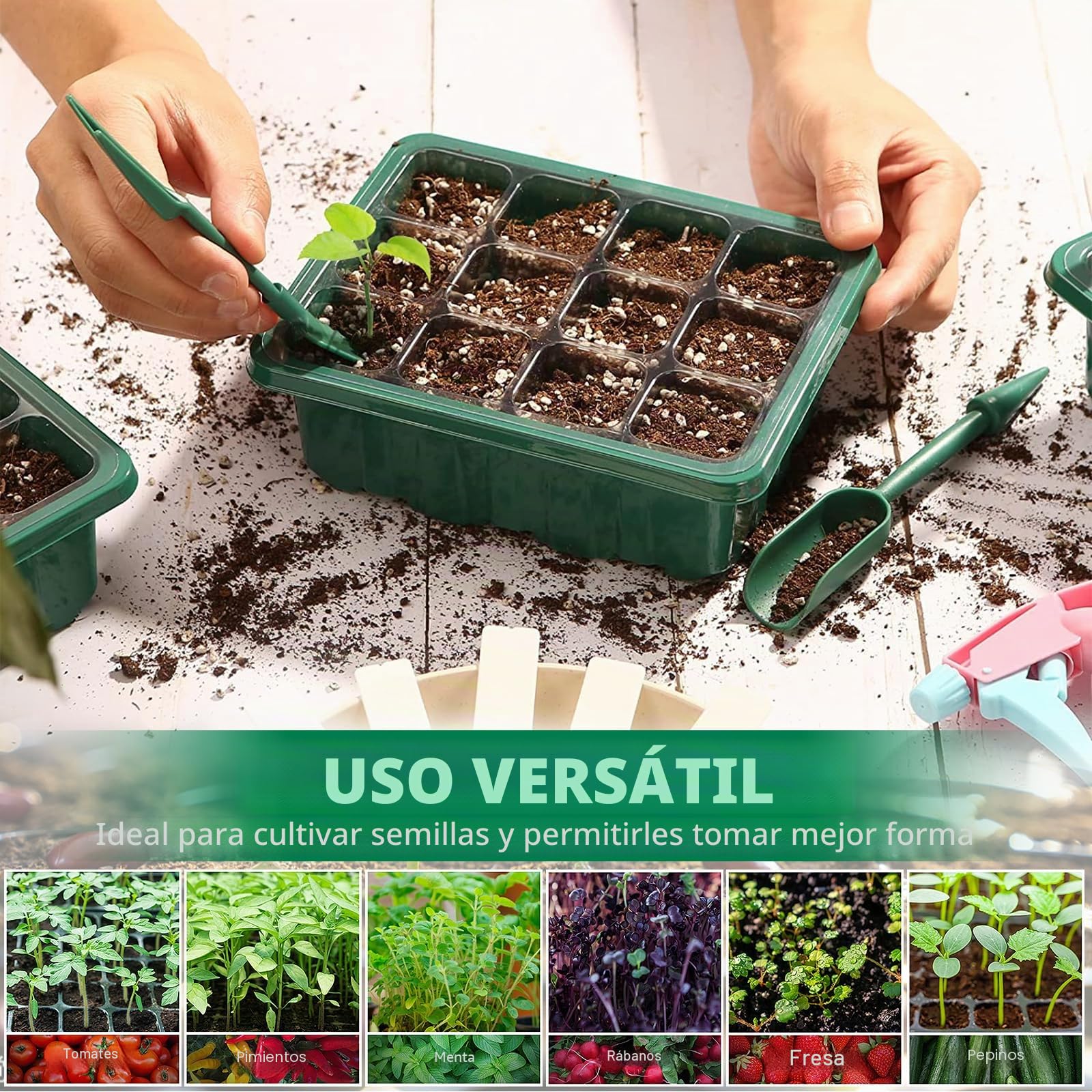 MOYKSRR 10Pcs 120 Agujeros Bandejas Semilleros de Germinacion, Bandejas Semilleros, Mini Invernadero, Plántulas Bandejas de Arranque Invernadero Bandeja de Cultivo con Domo de Humedad Ajustable