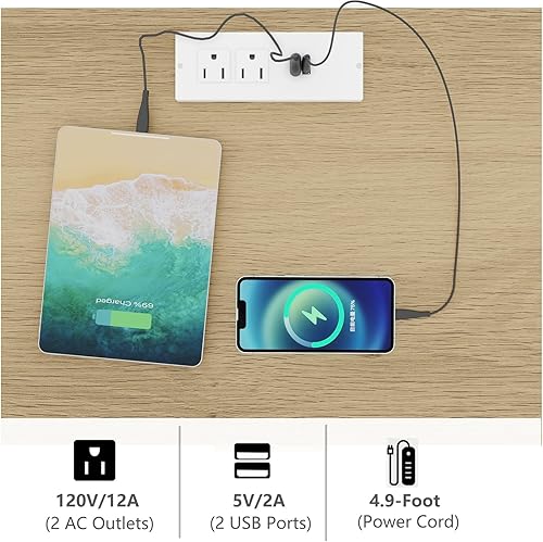 Miniatura 6 de Irontar Juego de 2 mesitas de noche, mesas de noche con estación de carga y cajón de ratán, mesas auxiliares de cama de estilo bohemio con patas