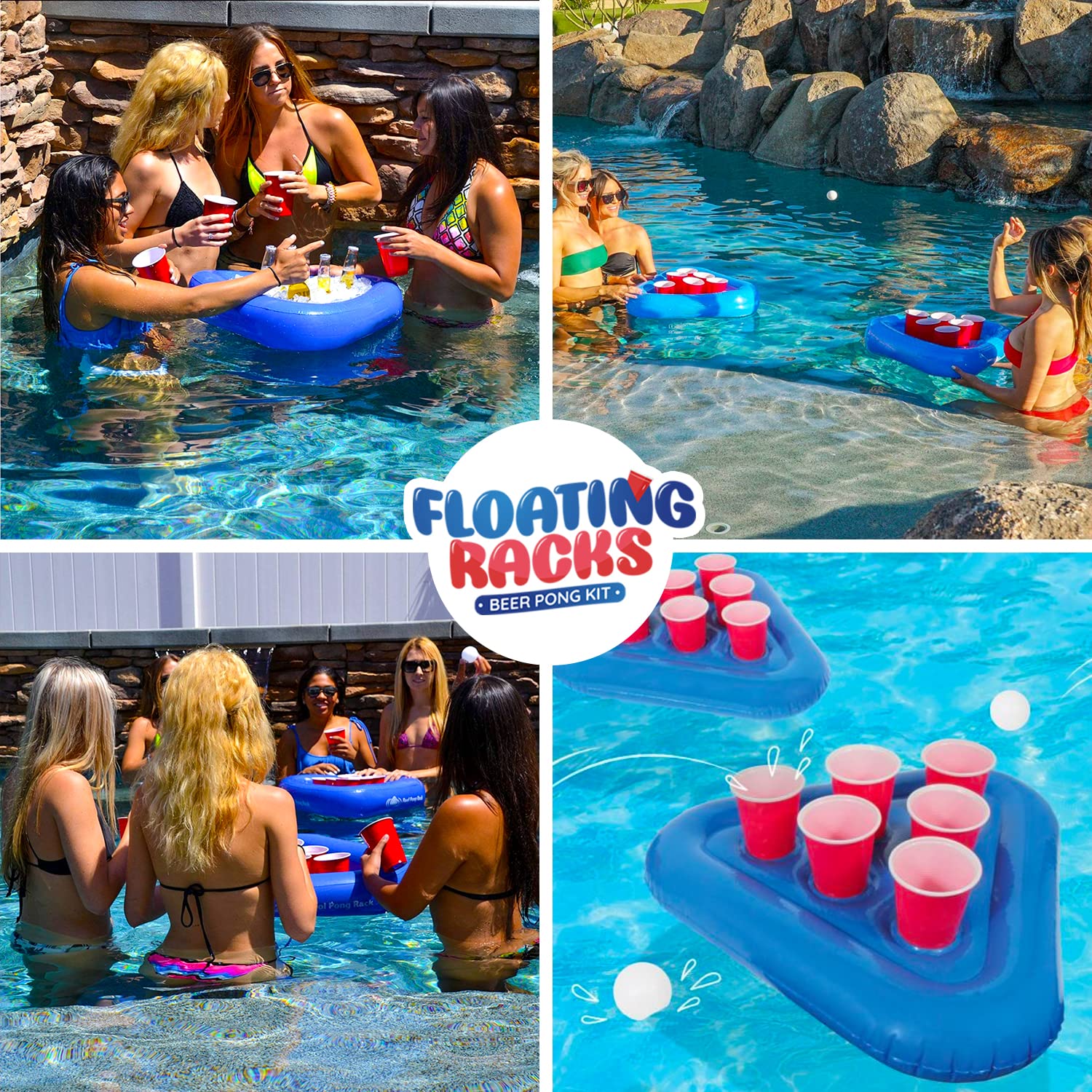 Original Beerpong Floating Kit 2 Bouées Gonflables 12 Red Cups 2 Balles Beer Pong Piscine