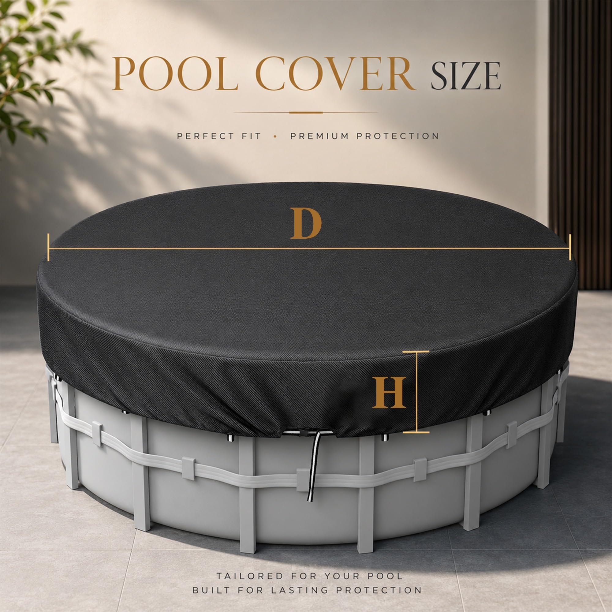 Copertura per Piscina Rotonda Tessuto, Resistente ai Raggi UV Impermeabile Antipolvere, Copertina Protettiva per Piscina Fuori Terra Resistente al Freddo e agli(Black,D 366 x H 20 cm)