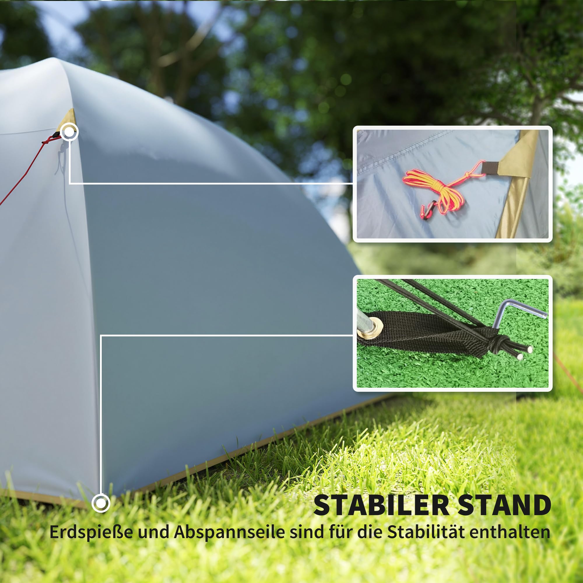 Outsunny Tenda da campeggio per 4 persone, impermeabile, con 2 ante ganci, per campeggio, viaggi, trekking, giardino
