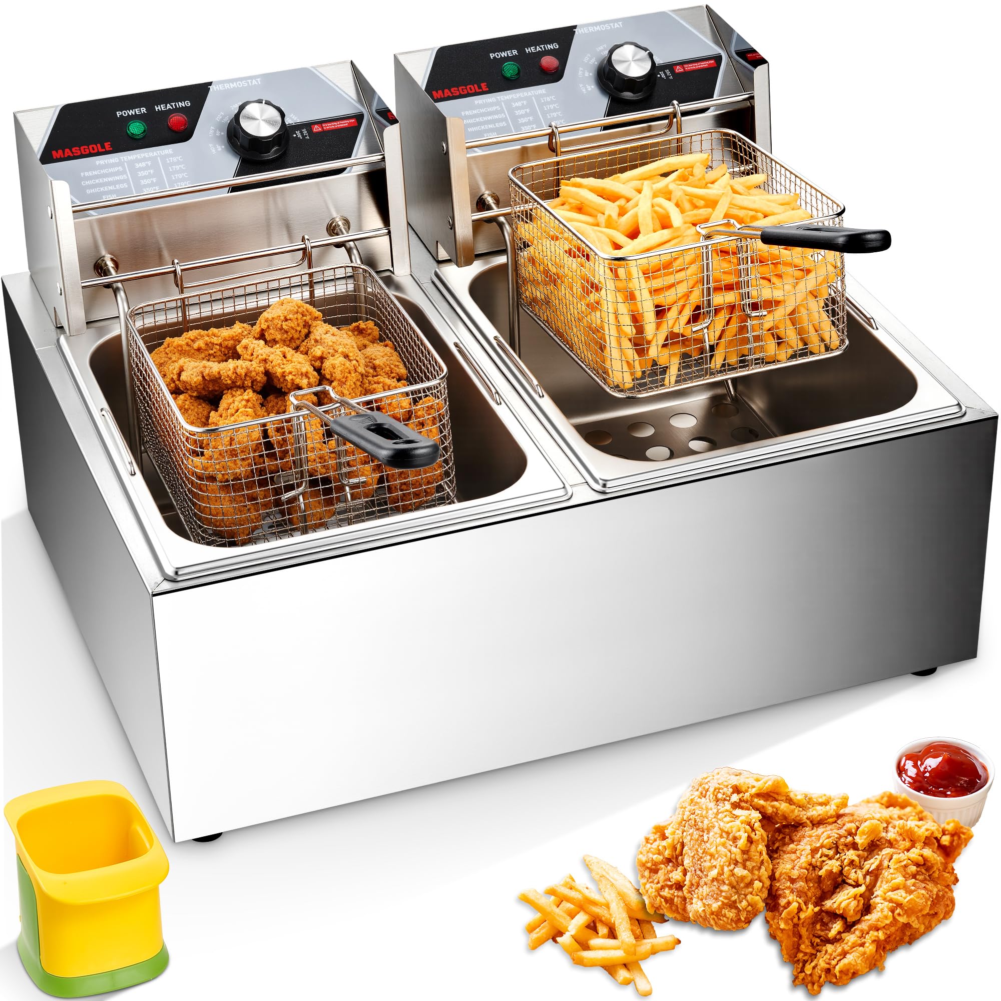 Freidora comercial con cesta, 21.2QT 3400 W de acero inoxidable grande freidora eléctrica para encimera para uso doméstico y restaurante, 20 L