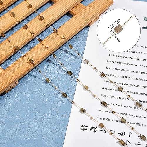 Miniatura 2 de Cadenas de cuentas rectangulares naturales sin soldar, cadena de rosario con hallazgos dorados para mujeres y niñas