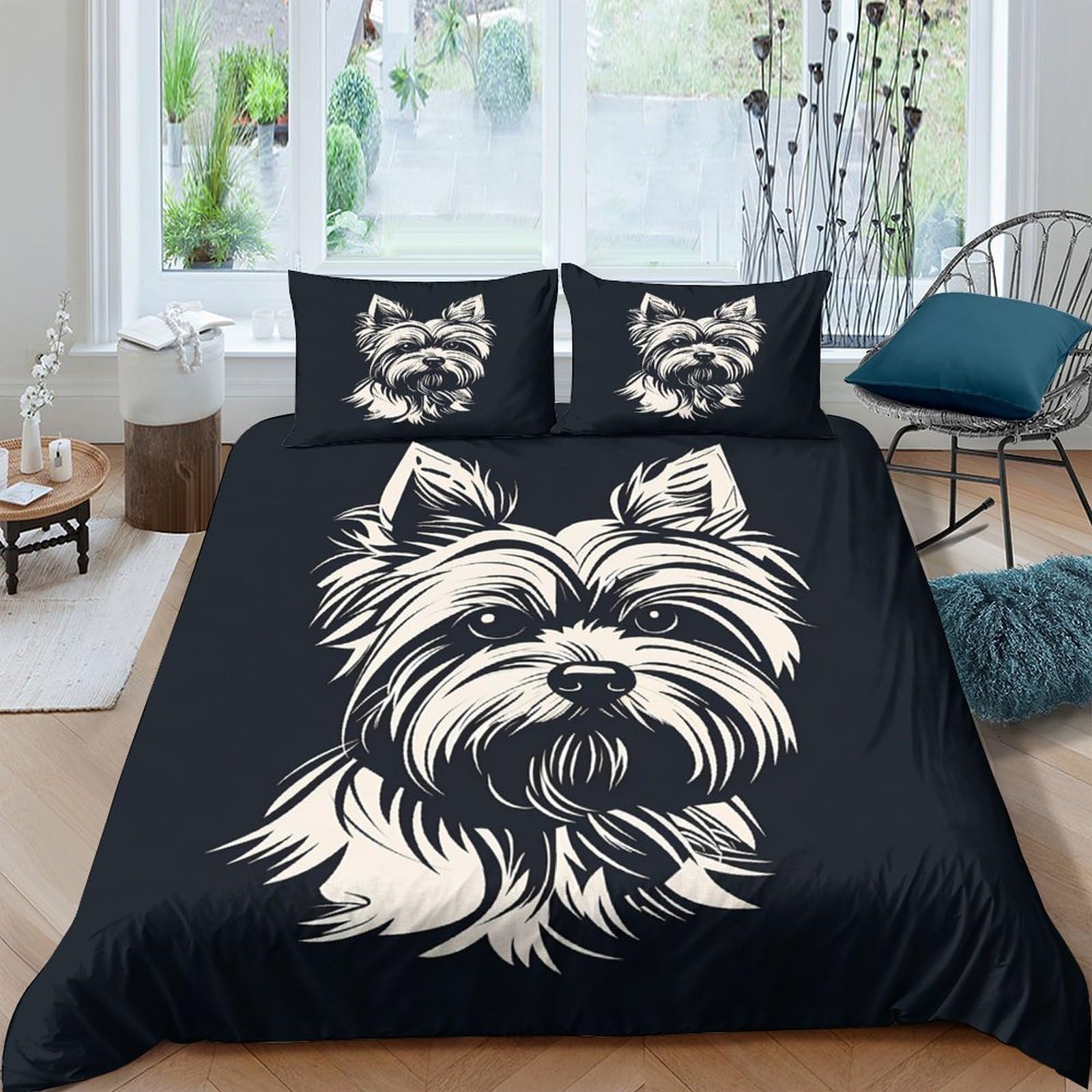 Ctjqhvkz Style-8 3D Printed Yorkshire Terrier Fitted Sheet Microfiber Black Dog Bed Cover For Bedroom Guest Room Mattress Protection Single（135X200cm）