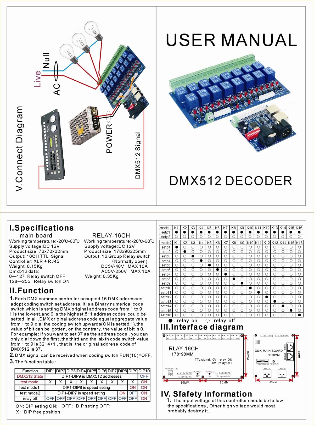 16 Channel DMX Controller Relay Switch Dimmer Kit 16 Way Relay Switch DJ Equipment