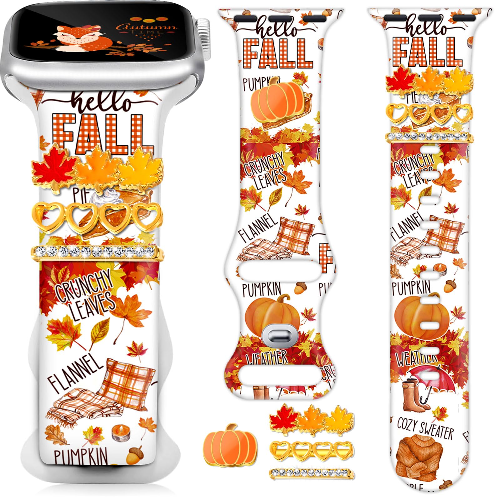 mylooverleo Christmas Fall Watch Band with Charms for Apple Watch, Holiday Xmas Snowflake Autumn Theme Replacement Strap for iphone iWatch Series 1-11