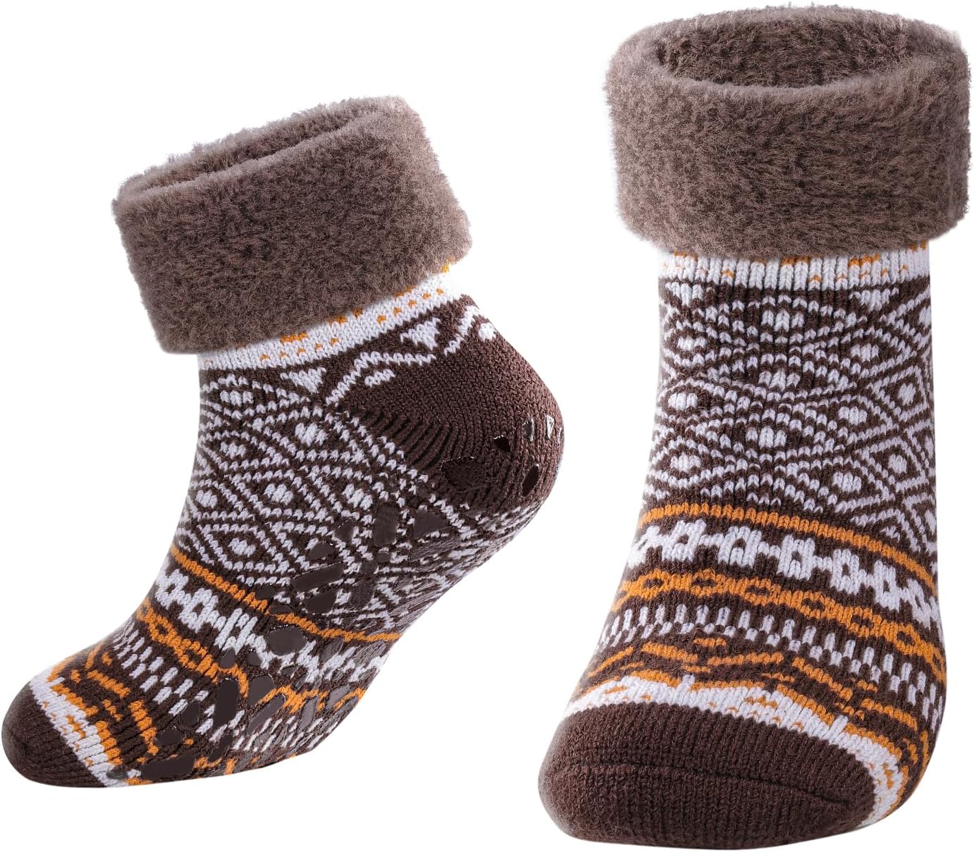 YUEDGE Mens Non Slip Fuzzy Fluffy Slipper Socks Non Skid Cozy Ankle Plush Fleece Thermal Warm Socks for Men 6-13, 2 Pairs