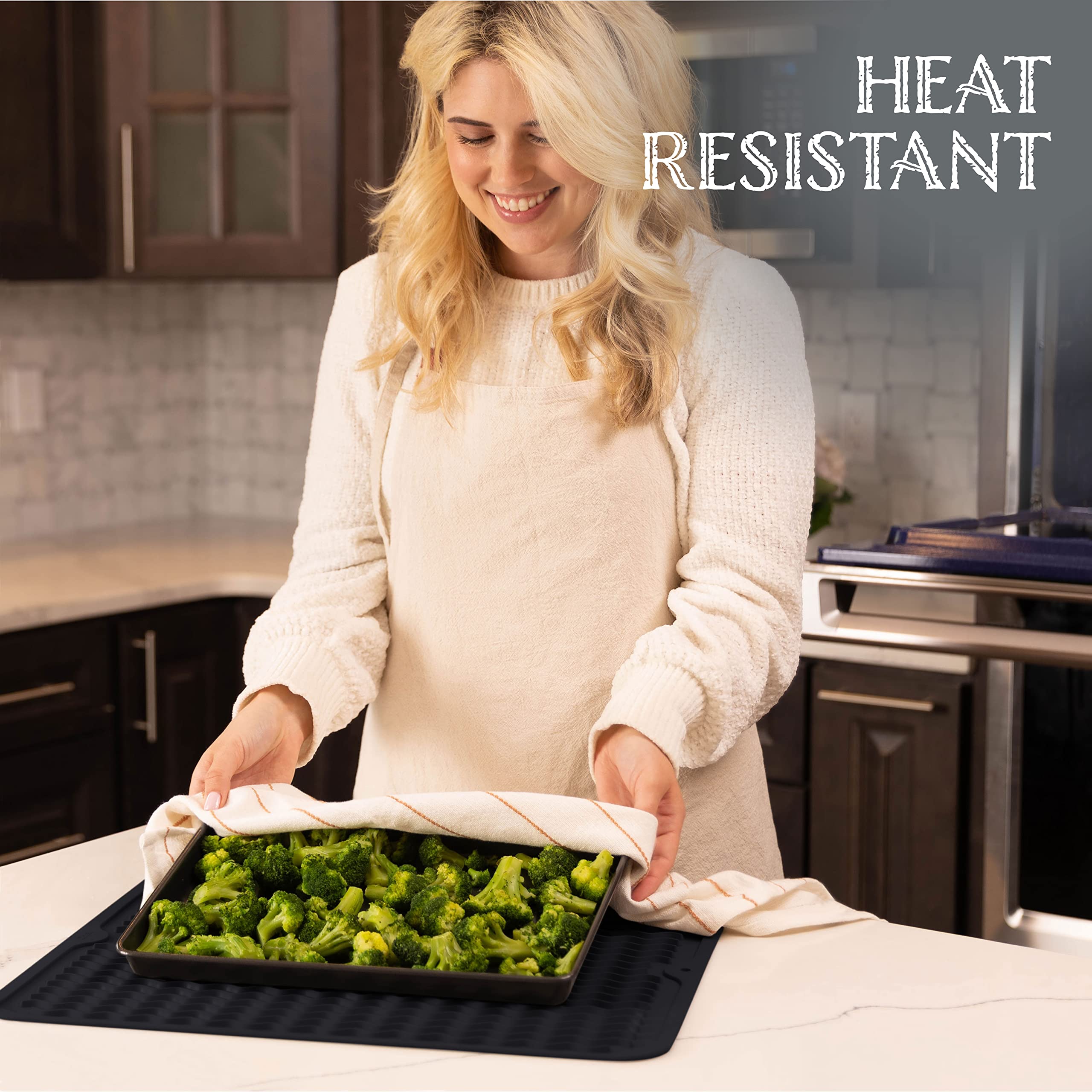 Oizeir Alfombrilla de silicona para secar platos, orificio de drenaje, antideslizante, resistente al calor, plegable. Ideal para platos, fregadero de cocina, encimera, forro de cajón de refrigerador o