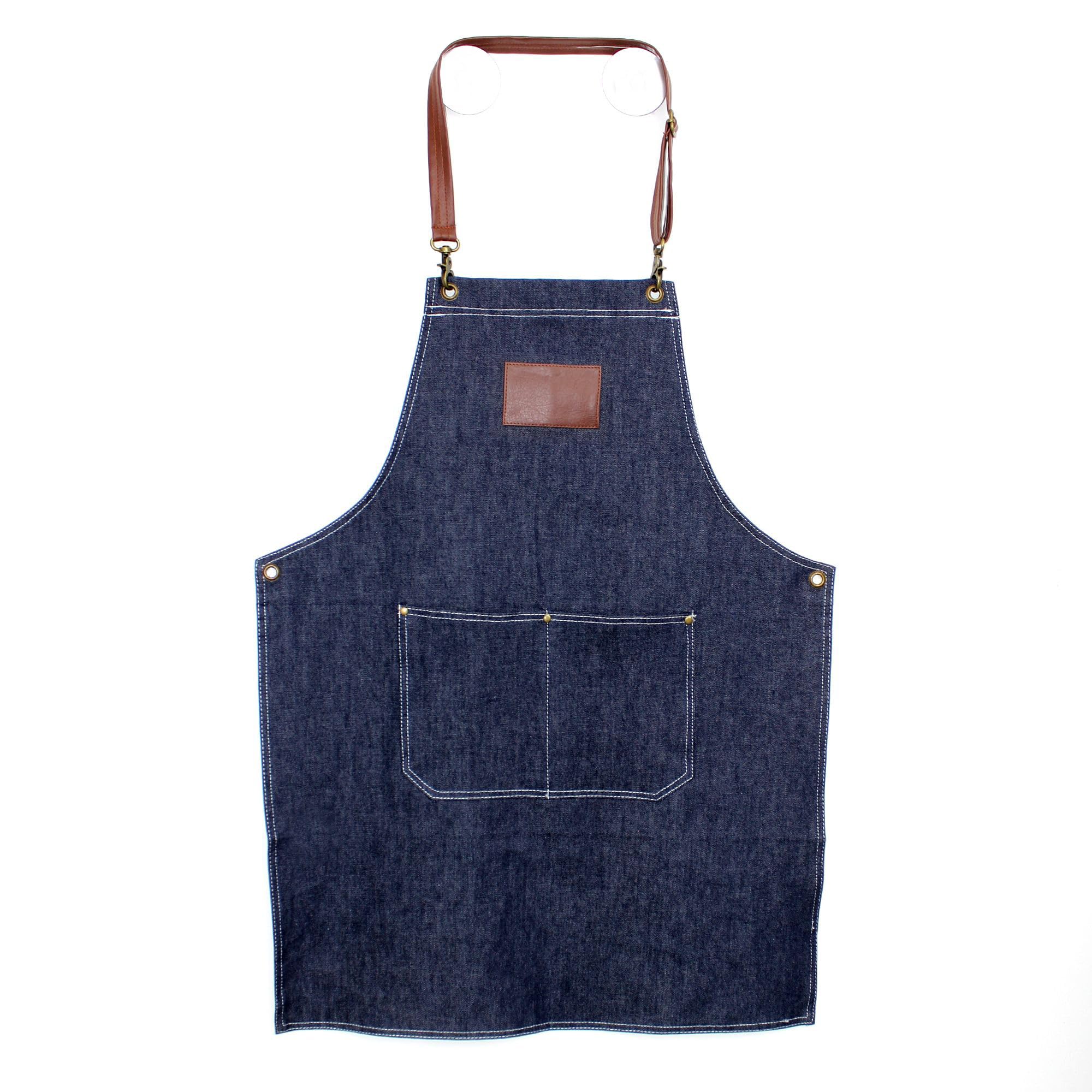 Kassaki Unisex Blue Personalised Embroidered Apron With Pockets – Custom Name Text Logo Bib Aprons For Cooking Baking Bbq, Professional Uniform Workwear For Chef Barber Cafe Salon Waiter, Adjustable Black