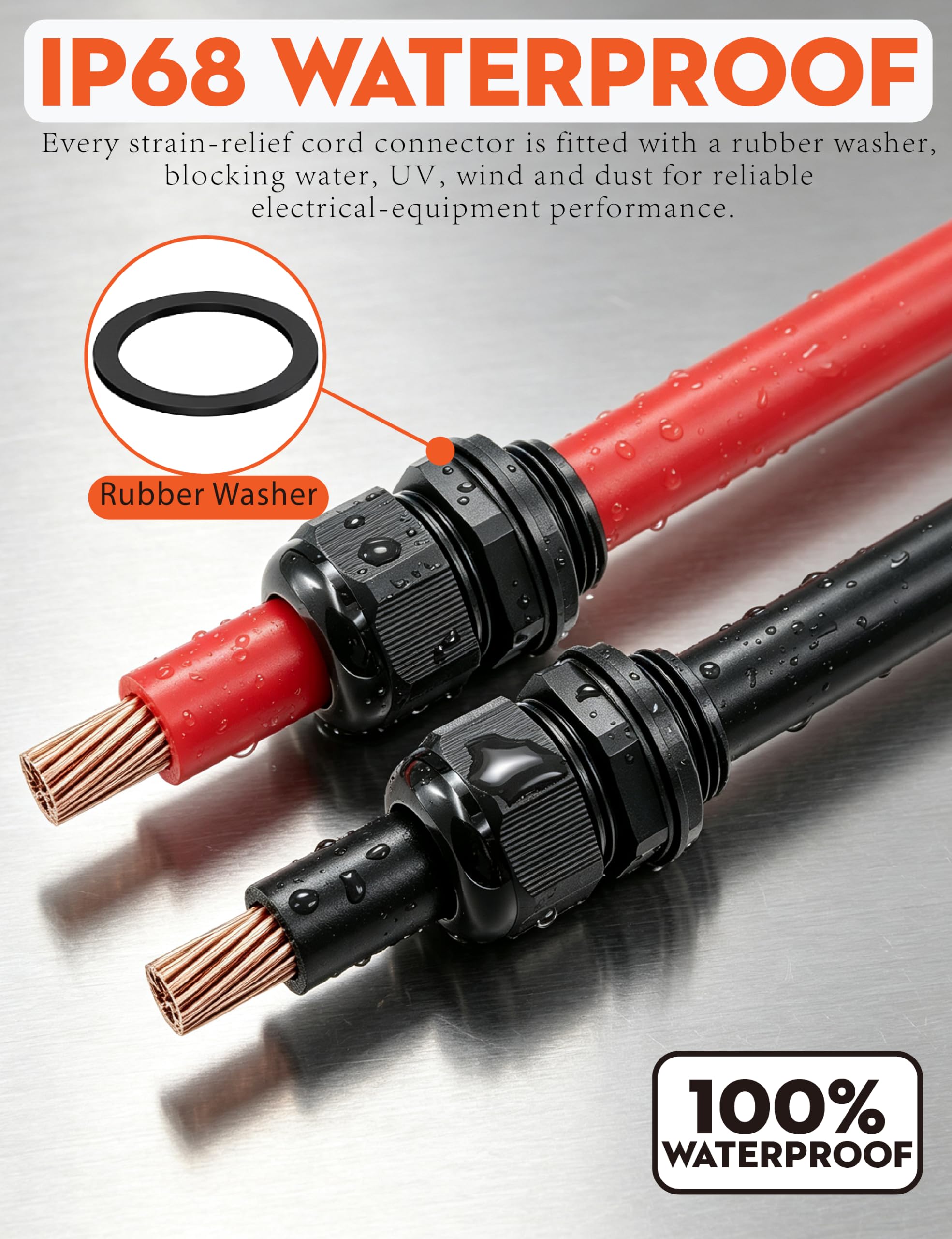 110PCS IP68 impermeabilizzano il corredo della ghiandola del cavo | Set di adattatori in nylon nero PA6 PG7-19 e NPT da 1/4 a NPT 1-1/4 con nastro in teflon per connessione di cavi impermeabili