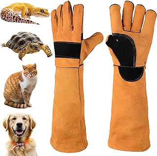 MZSX Gants anti-morsure en cuir de vache, 45 cm, Jaune, Résistant à la déchirure, Réutilisable, Multifonctionnel