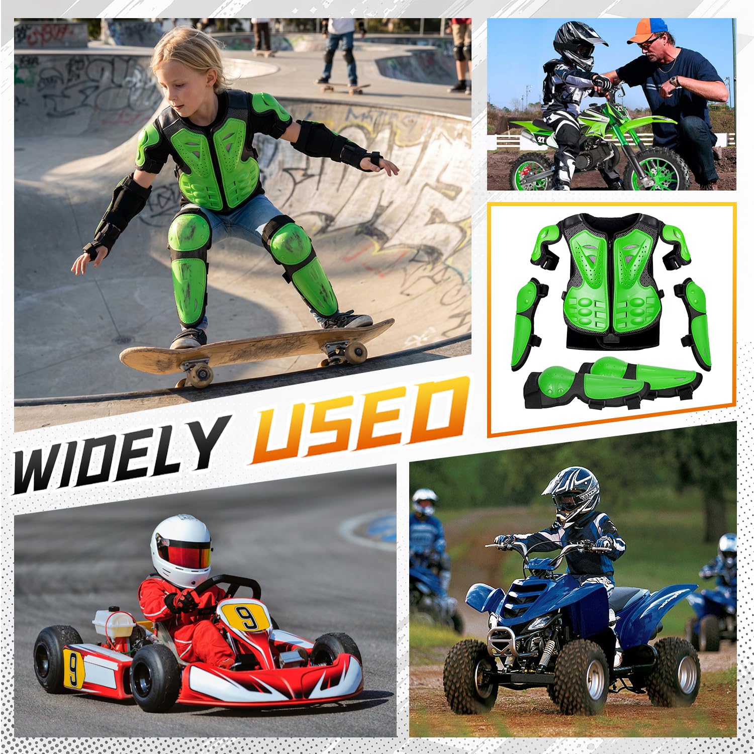 Protezione Pettorale Bambino – Set Protezioni Motocross Regolabile con Paraschiena, Ginocchiere e Gomitiere per MTB, BMX, Dirt Bike, Skate, Monopattino