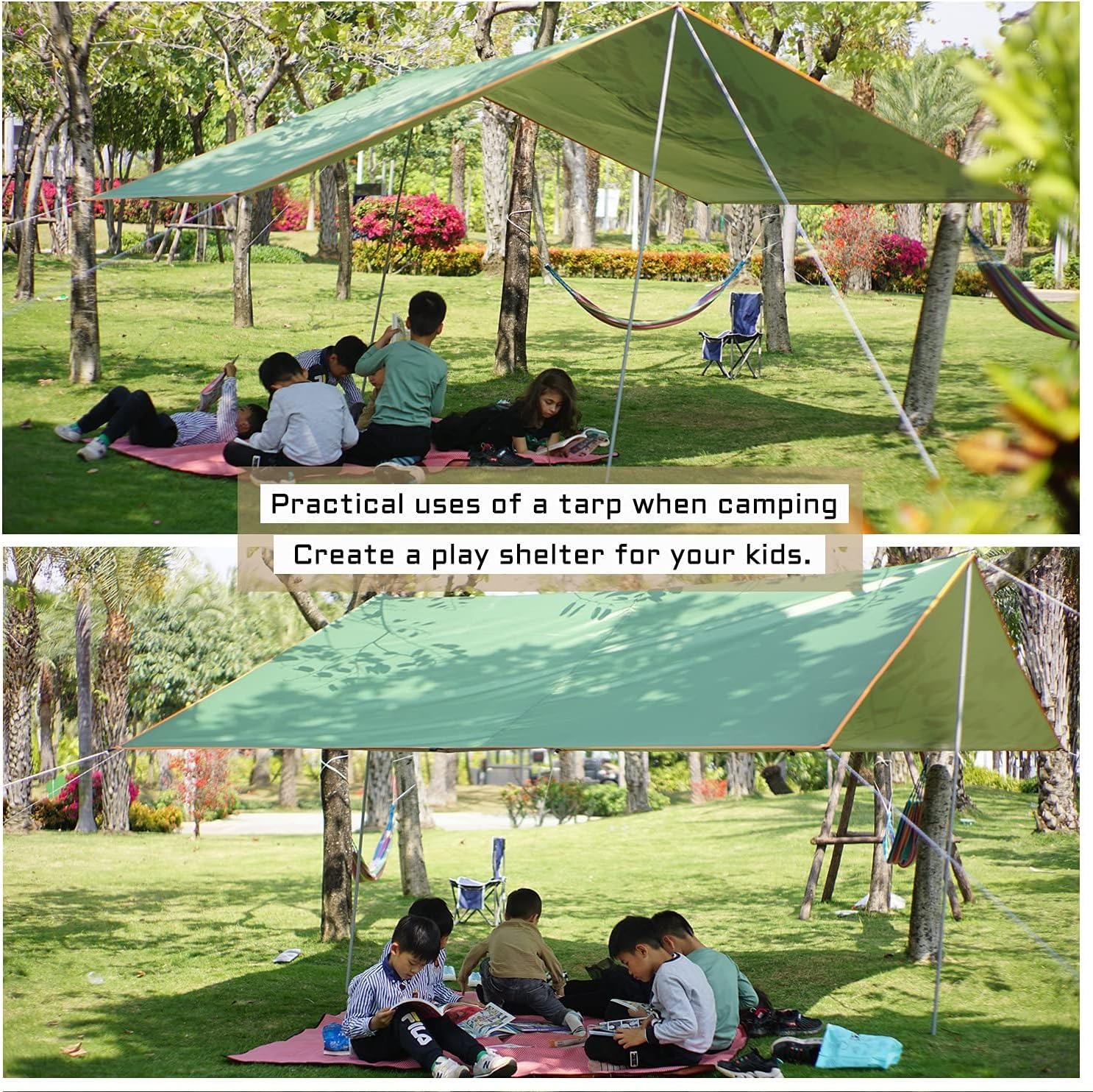 Toldo Camping Impermeable con Poste de Aluminio para Acampar Protección Solar UV50 + Toldo de Refugio 3x3M 3X4M Lonas de Tiendas de Campaña Ideal Aire Libre, Acampe, Resguardo del Sol