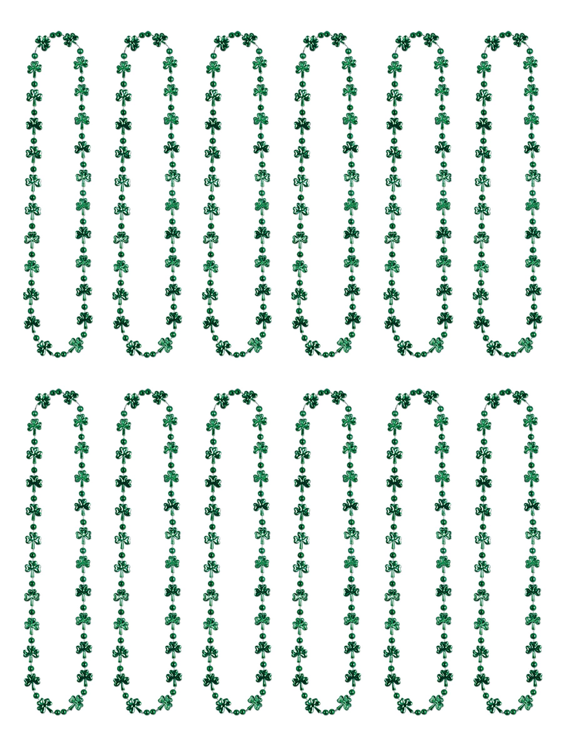 Beistle Collares de plástico con cuentas de trébol, 12 piezas, suministros y recuerdos de fiesta del día de San Patricio, 33 pulgadas, verde, 33", Plástico