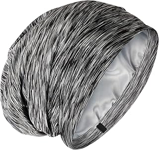 Sponsored Ad - Silky Satin Lined Bonnet Sleep Cap - Adjustable Stay on All Night Hair Wrap Cover Slouchy Beanie for Curly ...