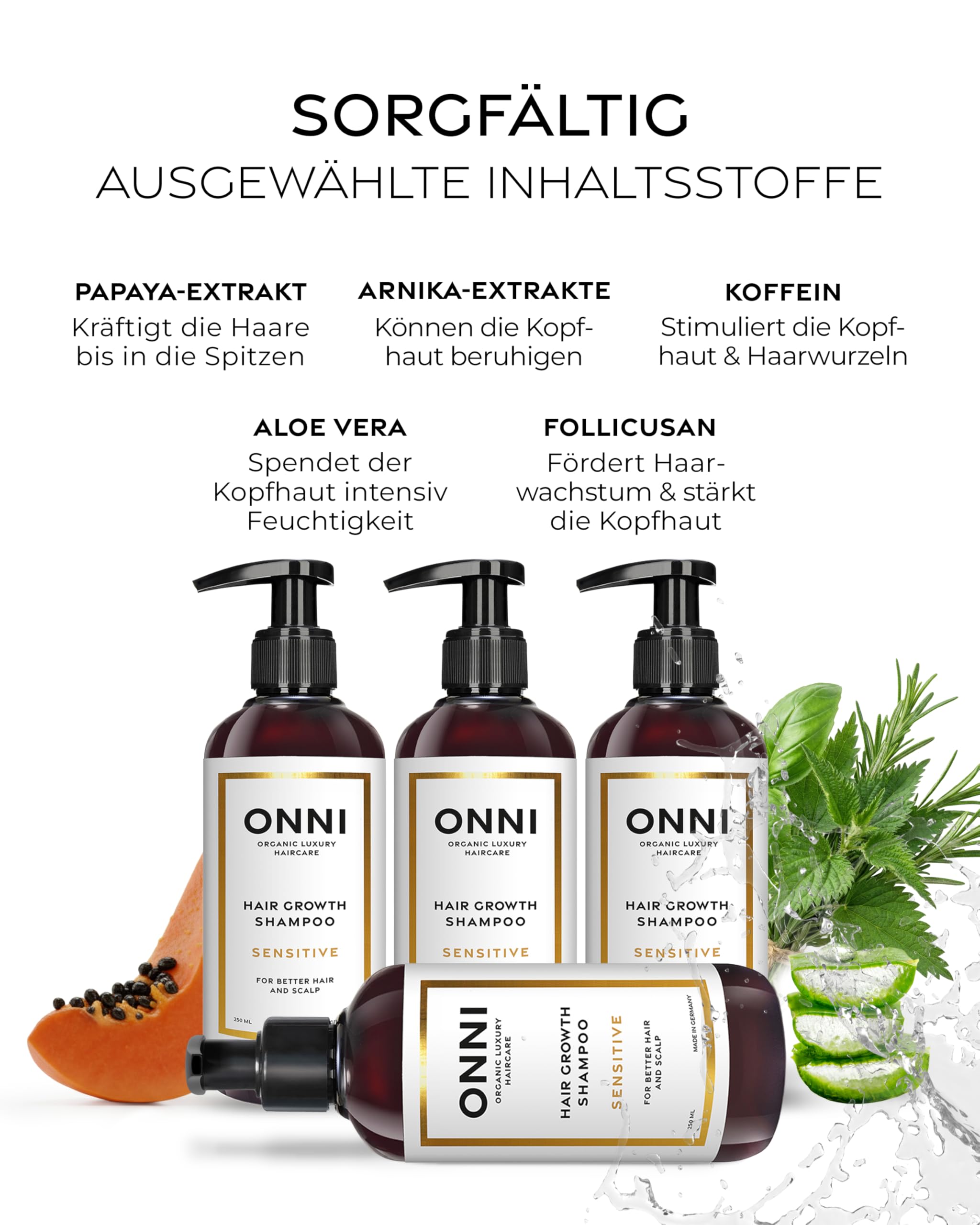 ONNI – SENSITIVE sanftes Shampoo für Haarwachstum 100ml Reisegröße – Haarpflege mit Follicusan, Aloe Vera & Glycerin – Hair Growth Haarshampoo ohne ätherische Öle & Duftstoffe – silikon- & parabenfrei