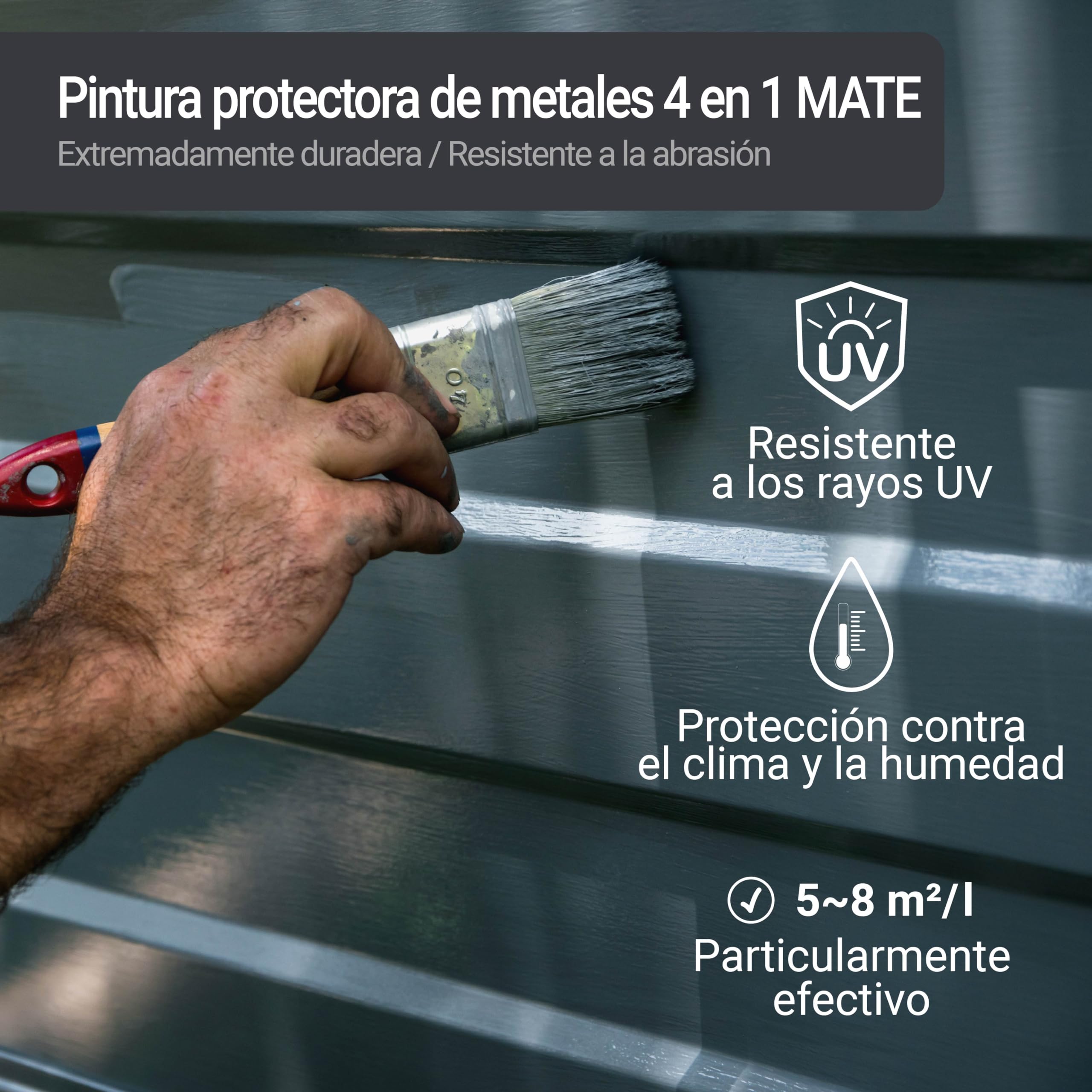 WO-WE Pintura protectora de metales avanzada 4 en 1 MATE resistente a la corrosión para superficies metálicas MATE W909 Negro intenso - 2.5L