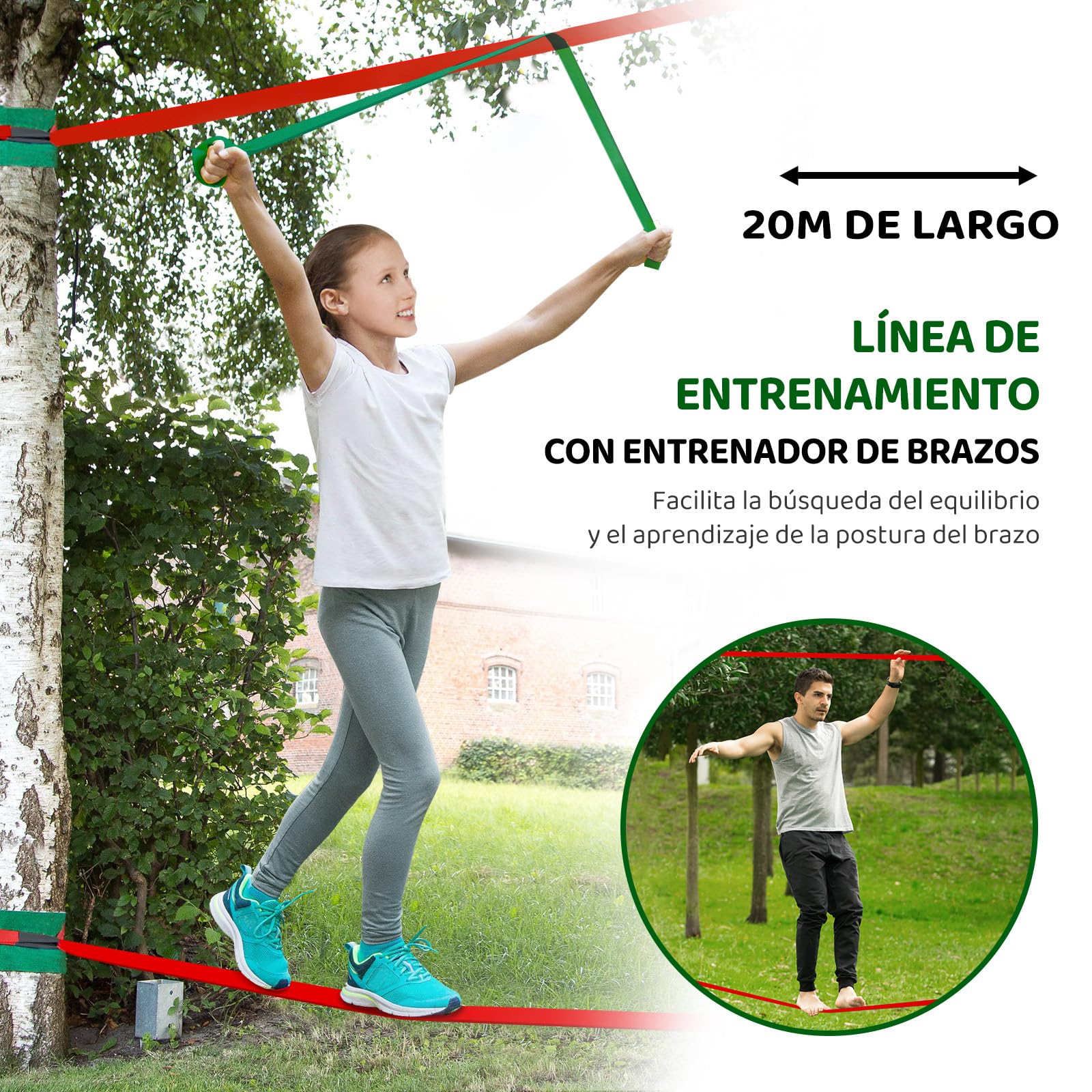 Dripex Ninja Slackline Kit de 2 x 20 m/65 Pies, Ninja Warrior para Niños Carrera de obstáculos, Entrenamiento de Slackline con Accesorios Completos para niños