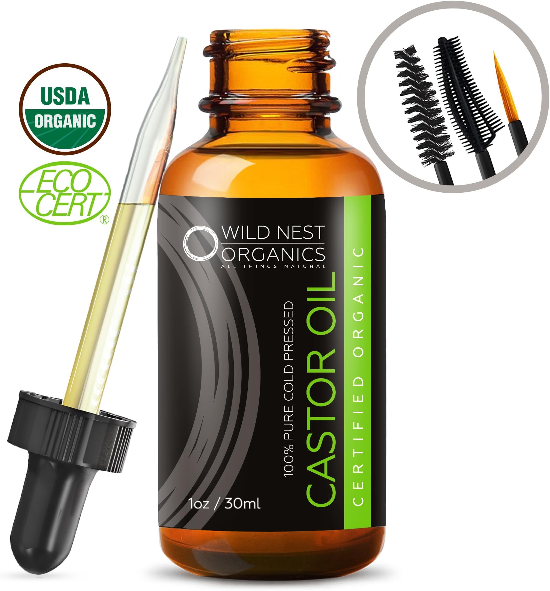 Organic Castor Oil USDA Certified Hair Regrowth Tonic Energizing Scalp Serum + eBook - Boost New Growth For Eyelashes, Hair, Eyebrows. Hair Loss Prevention Therapy + Cold Pressed Hexane-free