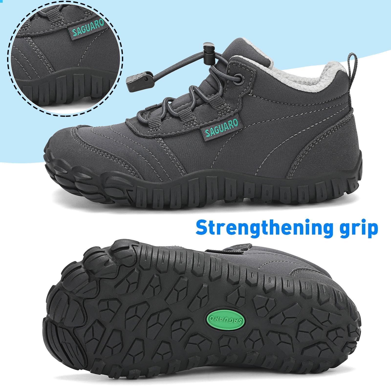 SAGUARO Buty Barefoot Lekkie Oddychające Buty Trekkingowe Barefoot Minimalistyczne Sneakers Gr.26-36, Szary, 40