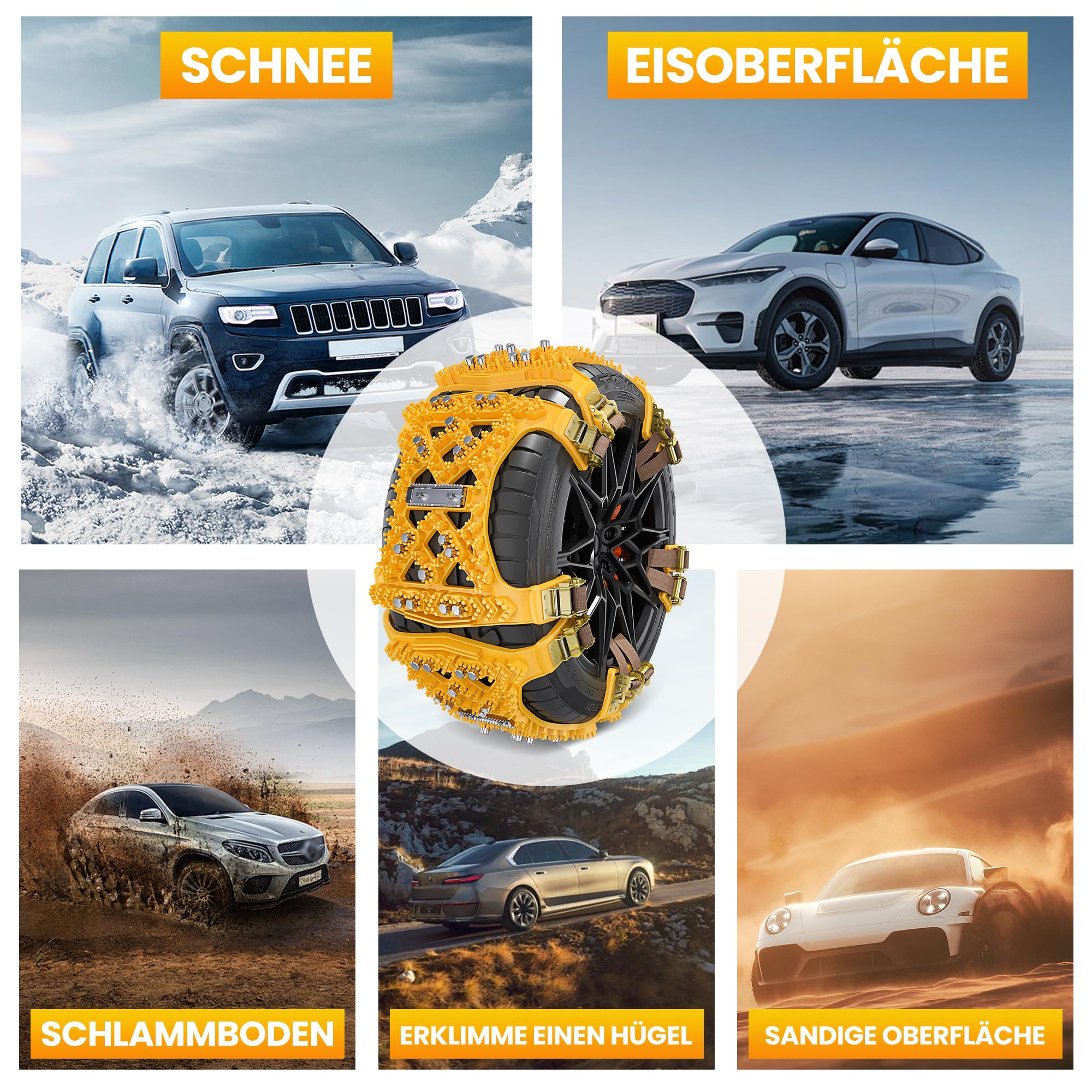 Universal Schneeketten für Auto & SUV - 6 Stück Anti-Schneeketten für Eis, Schnee & Matsch (Reifenbreite 165-265mm/6.5-10.4'')