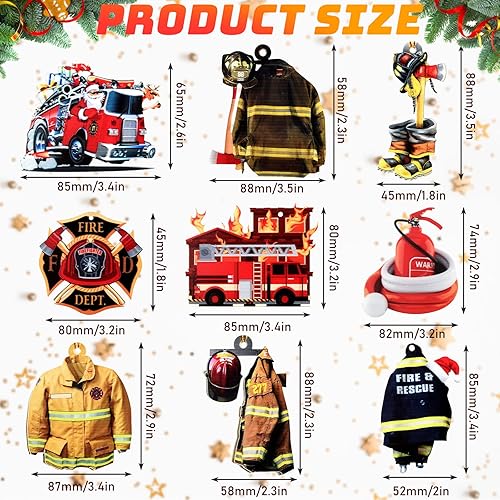 Miniatura 9 de 9 piezas de acrílico para uniforme de bombero, regalo de bombero, árbol de Navidad, camión de bomberos, adorno decorativo para bomberos