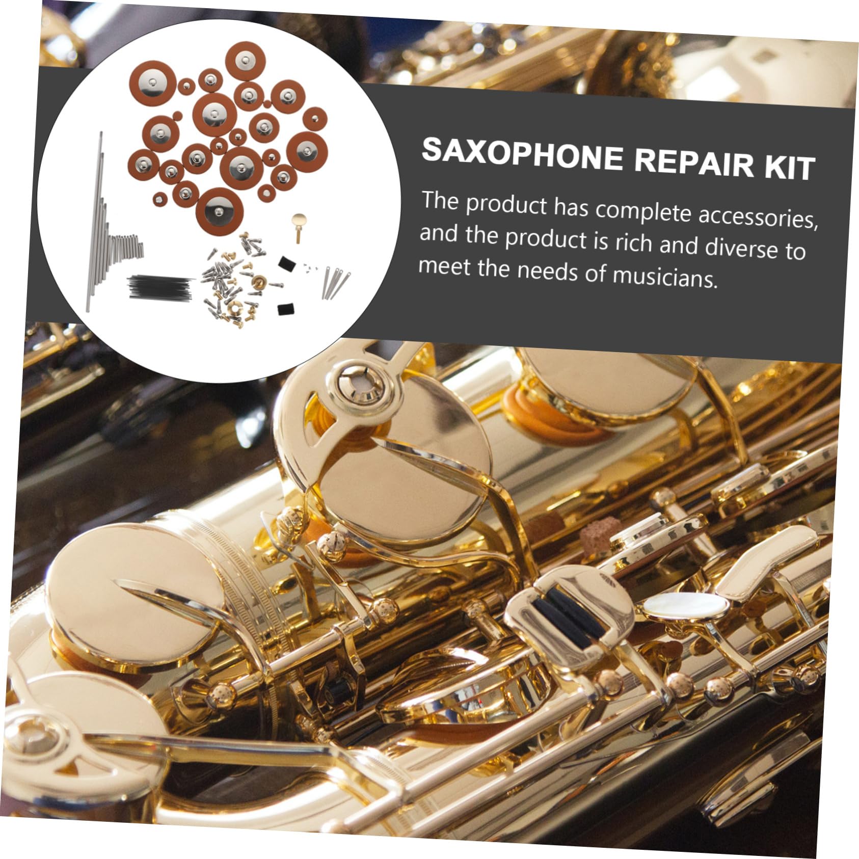 Saxophon Reparaturwerkzeug Satz für Altsaxophon Metallschrauben Reparaturpad aus Schafleder Ersatzteile zur Wartung
