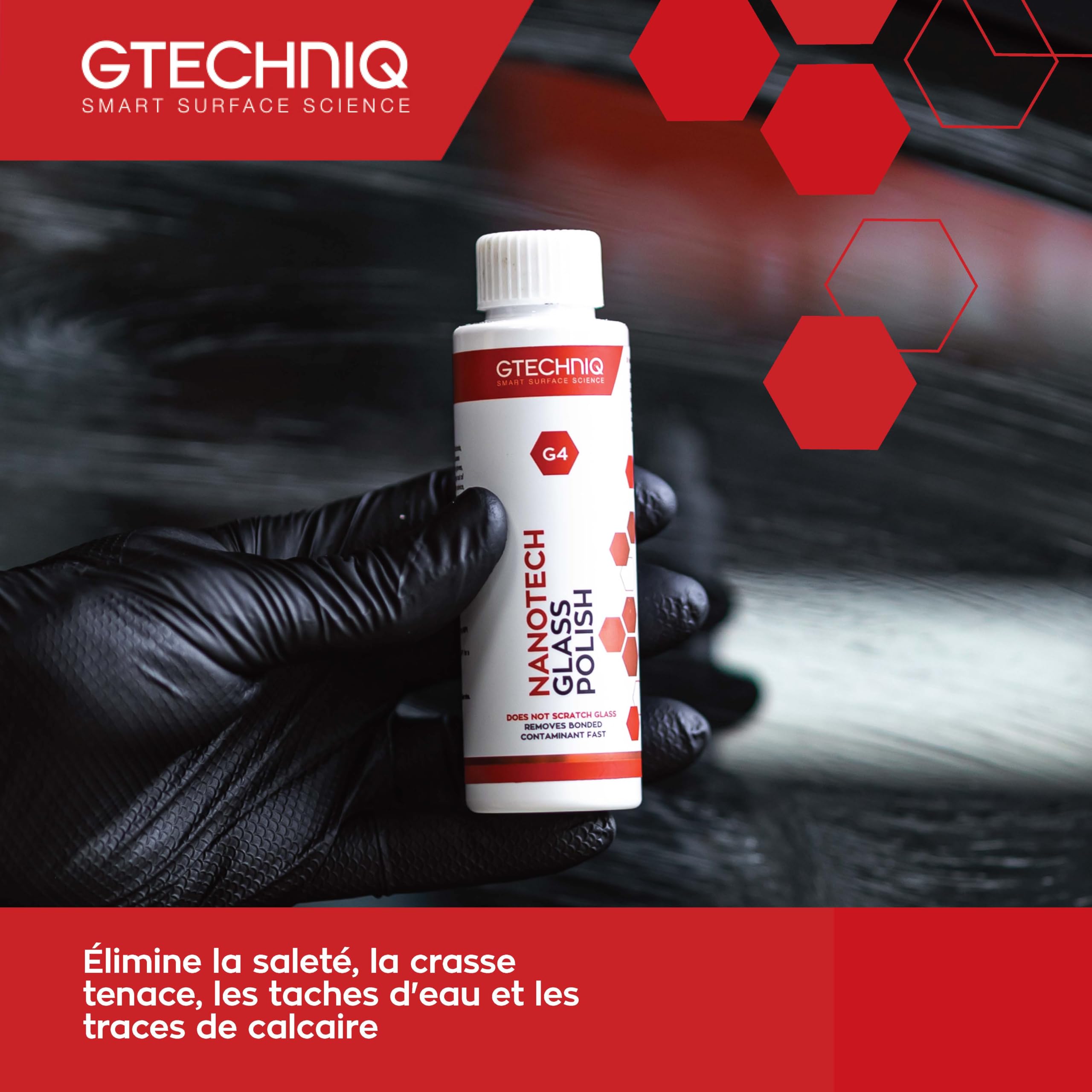Gtechniq G4 Polish vitres 100ml - Poli le verre sans rayures et sans traces, dissout la saleté et élimine les contaminants, taches de calcaire et voiles ternes, laisse une finition cristalline
