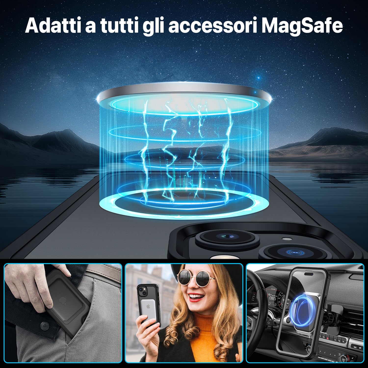 CENHUFO Cover Magnetica iPhone 15, [Compatibile con Magsafe] Integrata [9H HD] Vetro Temperato Schermo e Protezione Fotocamera, Custodia Antiurto 360 Gradi Fronte Retro Doppia Faccia Case - Nero