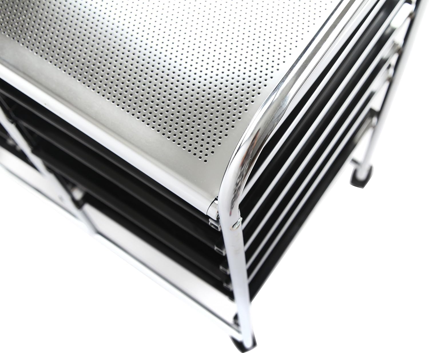 Finnhomy 12-Drawer Plastic Portable Mobile Organizer, Multi-Purpose Utility Double Rolling Storage Cart, Bright Chrome Metal Frame and Smoke Drawer Studio Trolley : Office Products