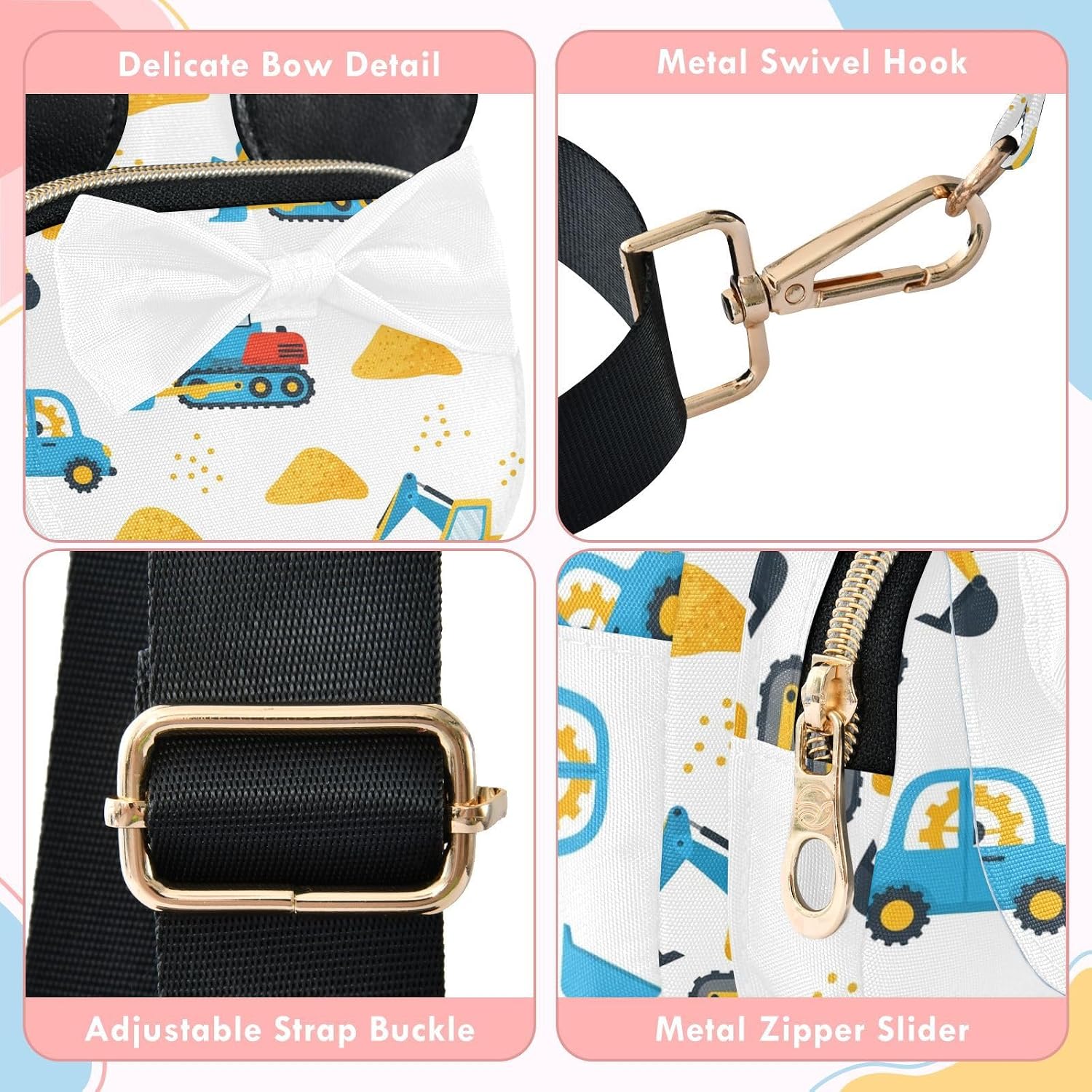 Tractors Kids Crossbody Bags for Girls, 7.5x3.1x5.7 In | Crossbody Fanny Pack, Toddler Purse, Cute Sling Belt Bag with Ears, 2L Small Shoulder Chest Bag for Travel